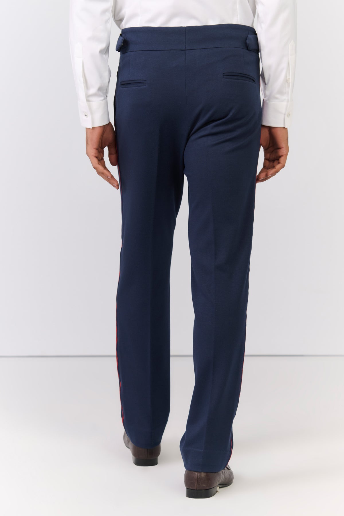 Navy Cross Flap Trousers with Tape Detailing