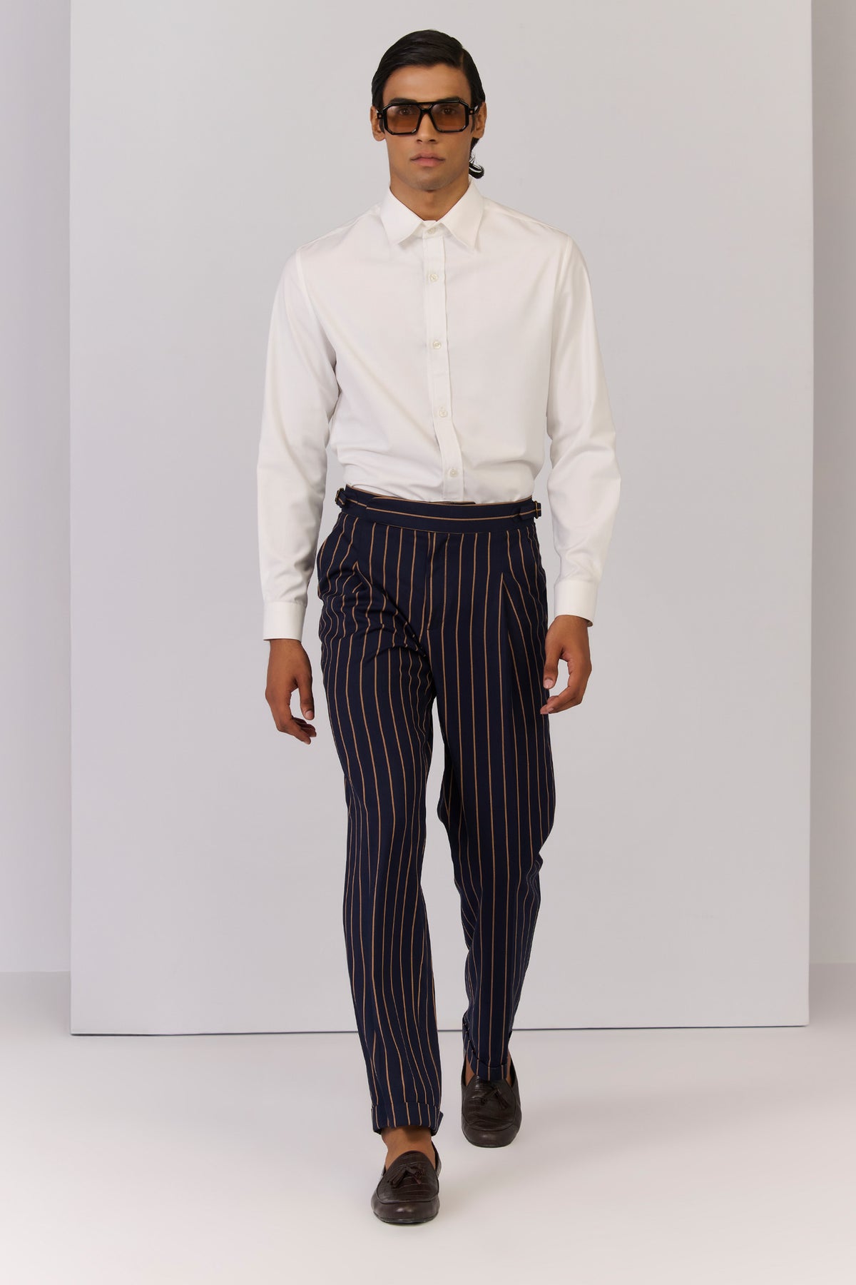 Navy Stripe Printed Trousers