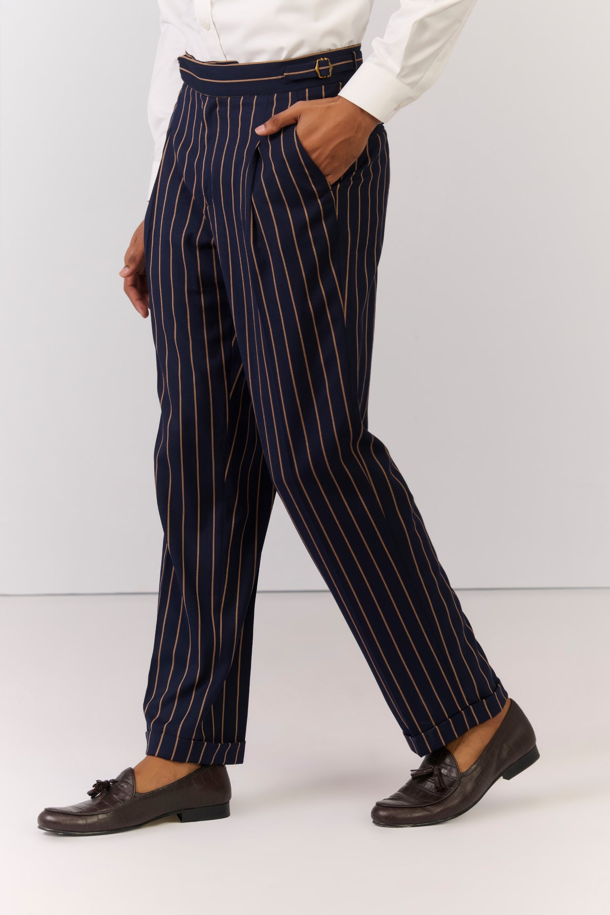 Navy Stripe Printed Trousers