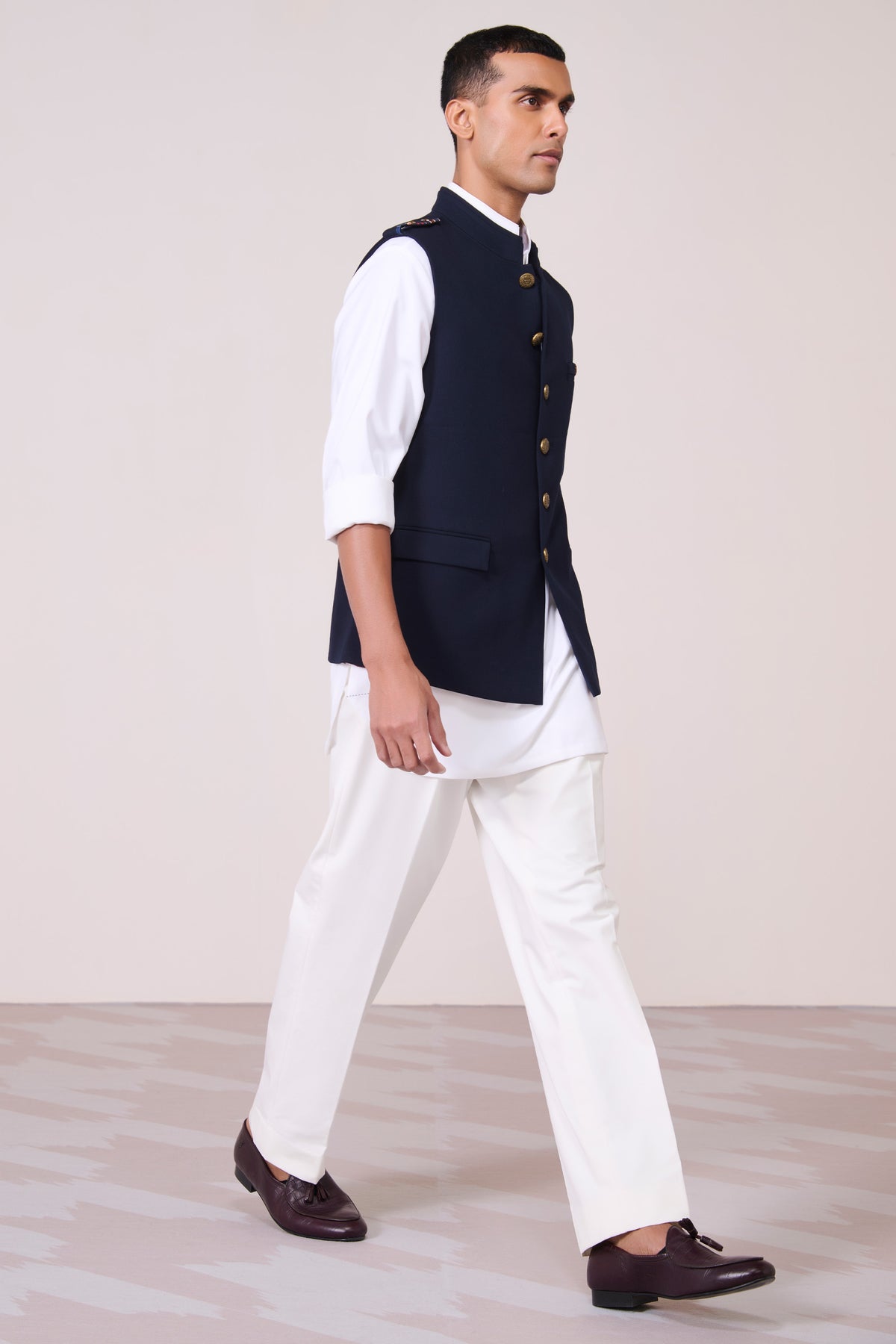Navy Waistcoat with Tape Flap Detail