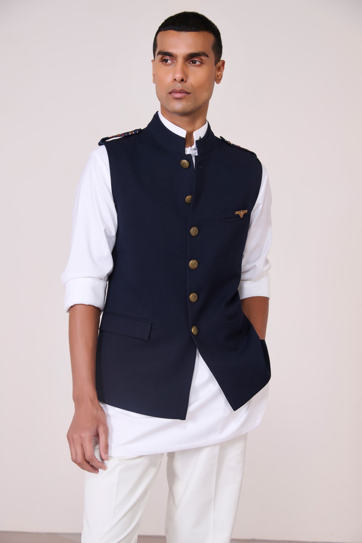 Navy Waistcoat with Tape Flap Detail