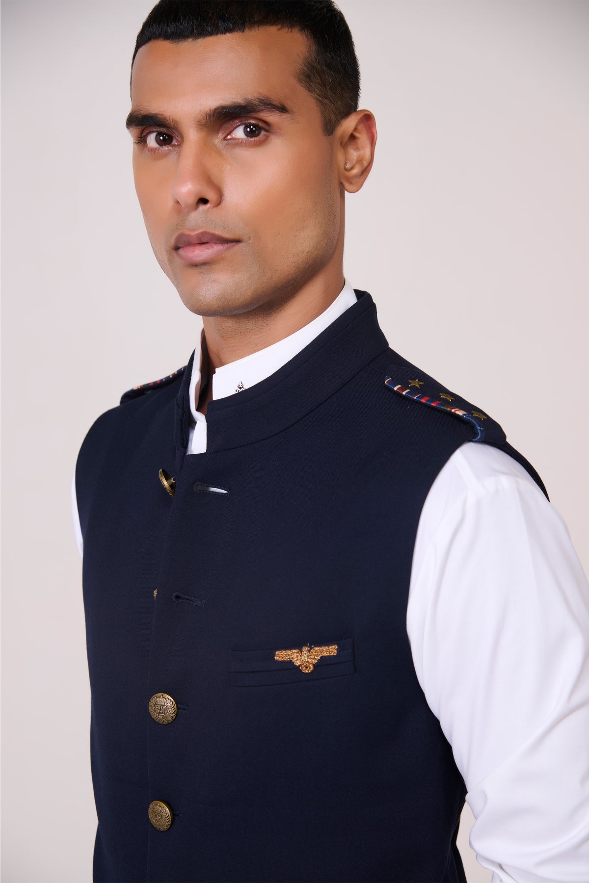 Navy Waistcoat with Tape Flap Detail