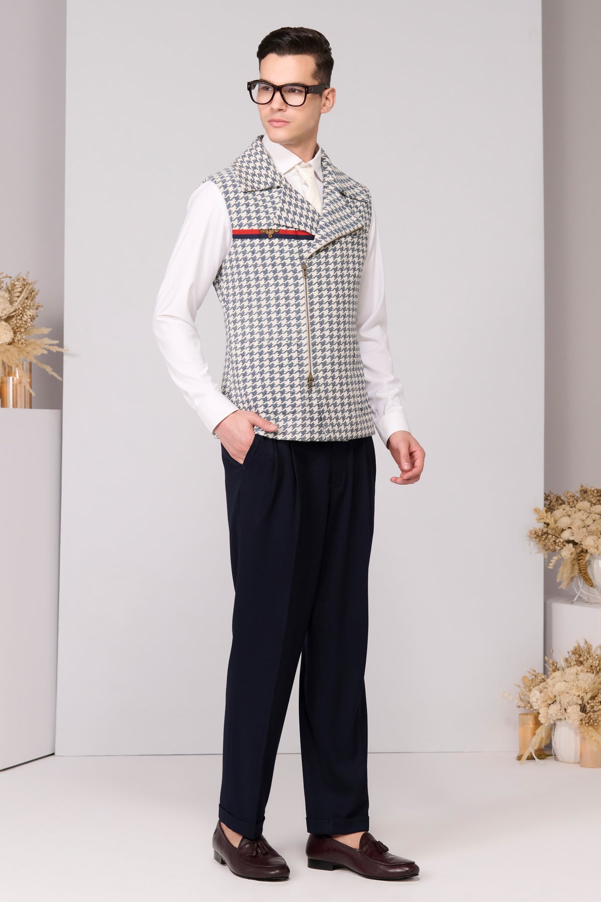 Houndstooth Anti-Trend Zipped Waistcoat