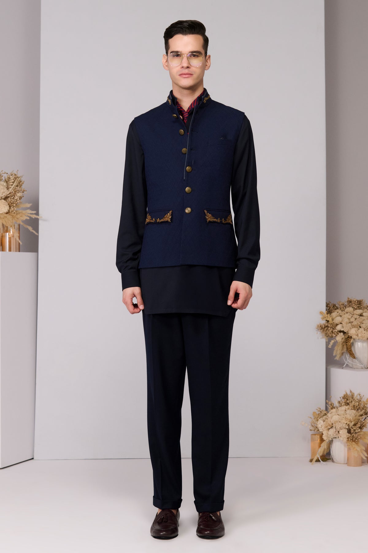 Navy Textured Waistcoat