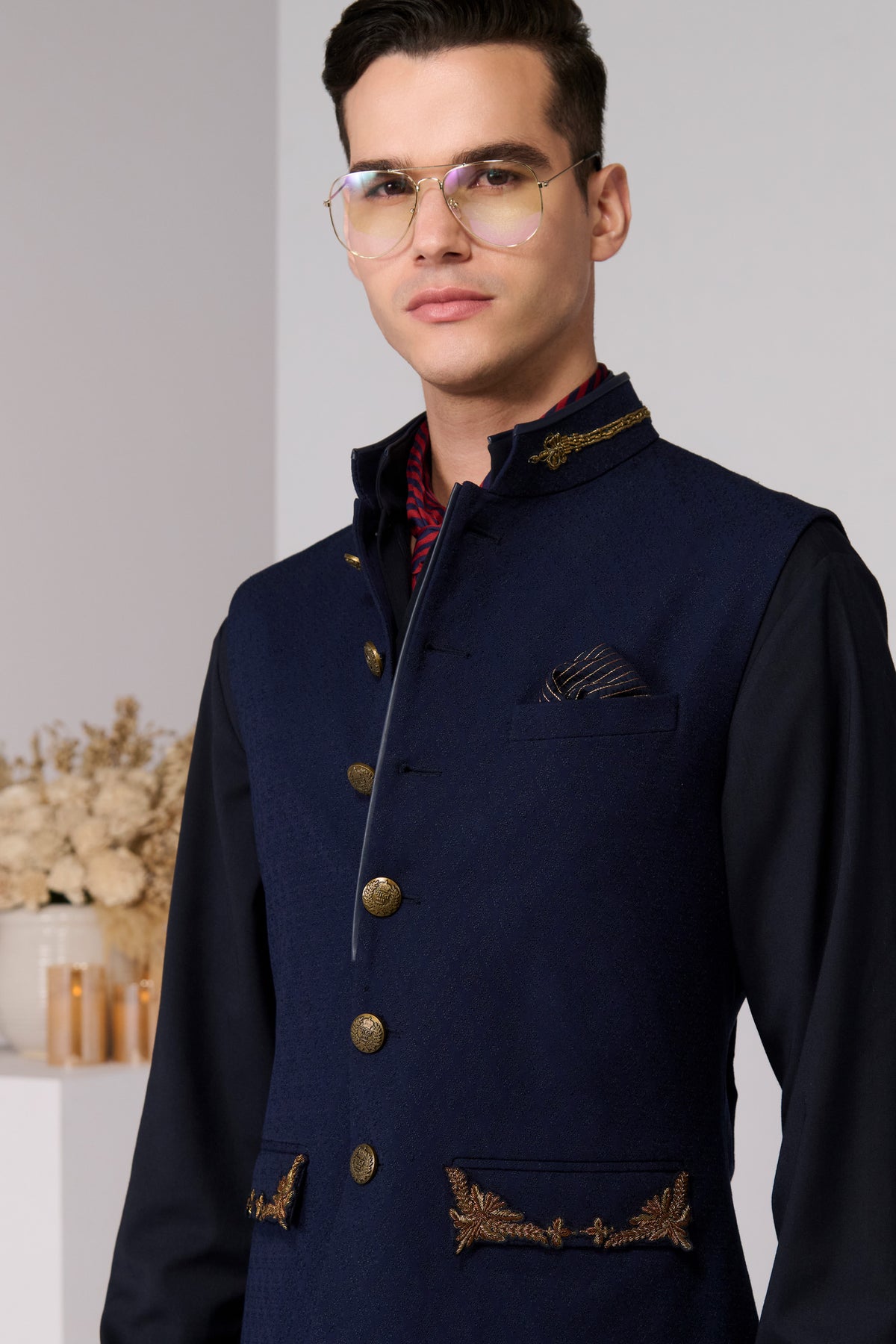 Navy Textured Waistcoat