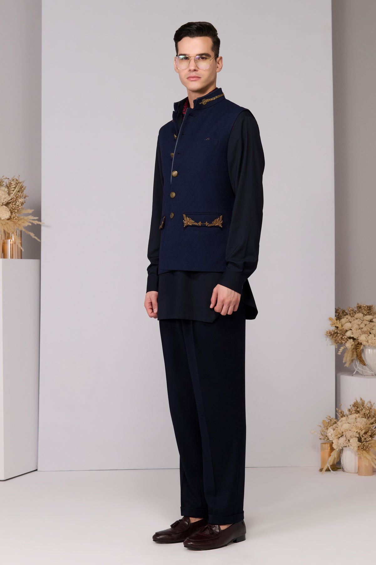 Navy Textured Waistcoat