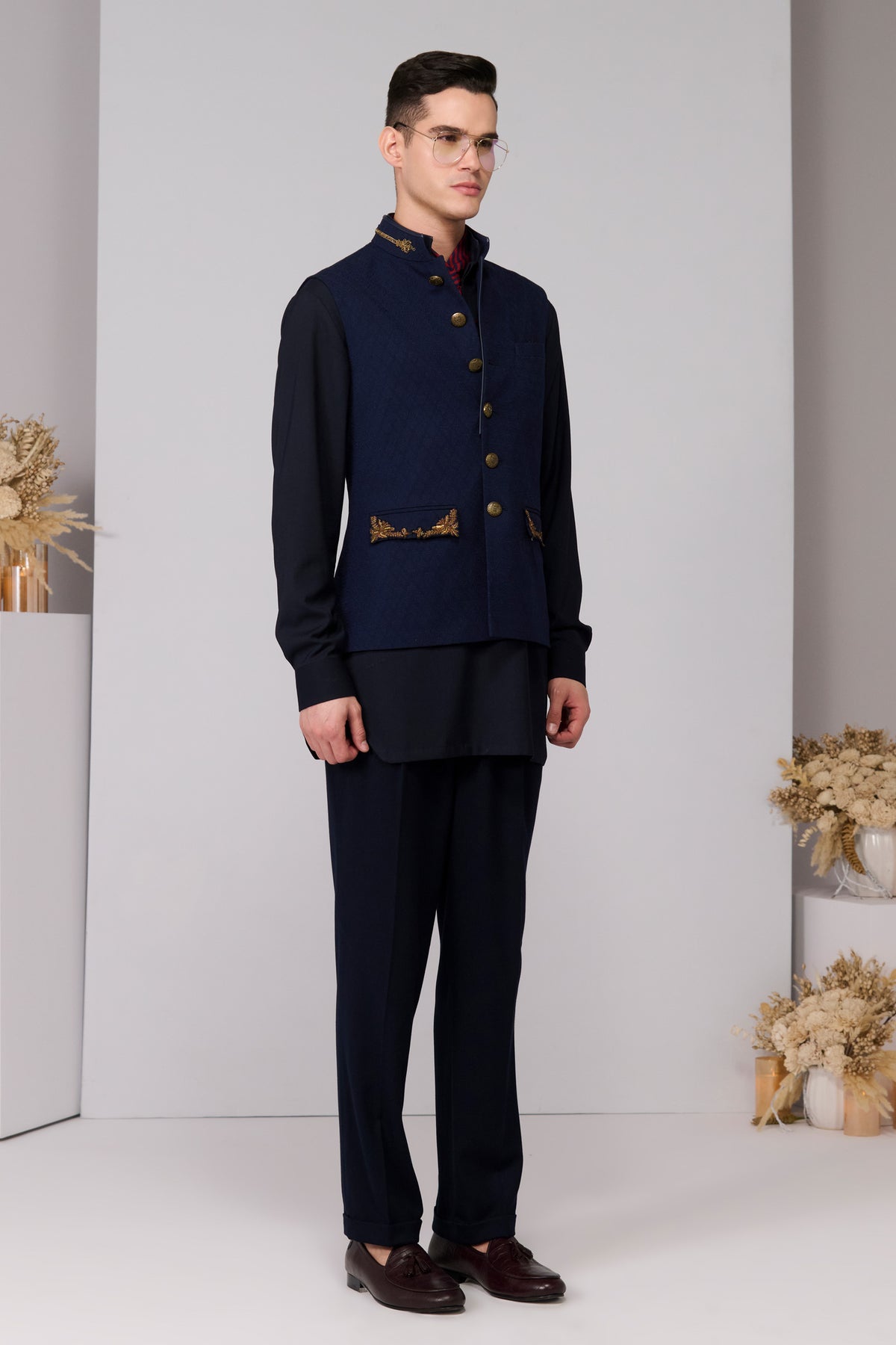Navy Textured Waistcoat