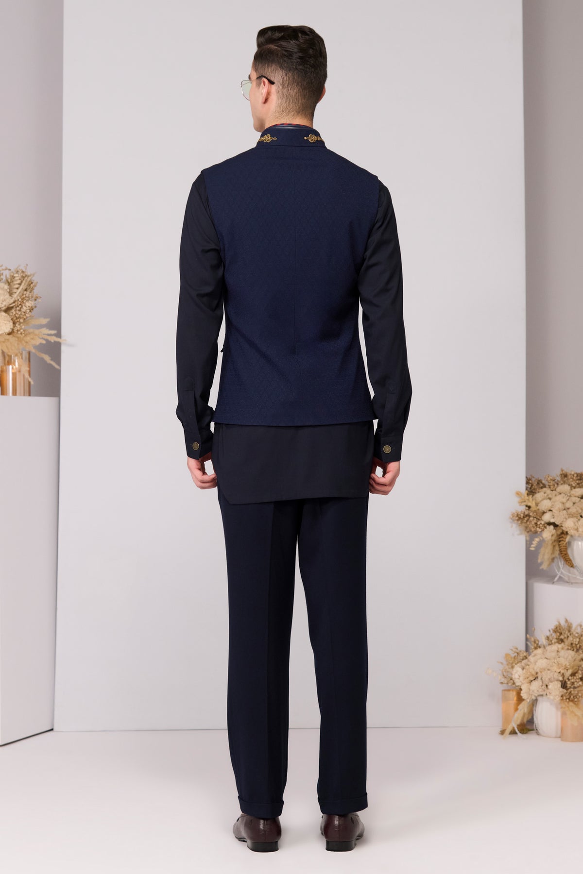 Navy Textured Waistcoat