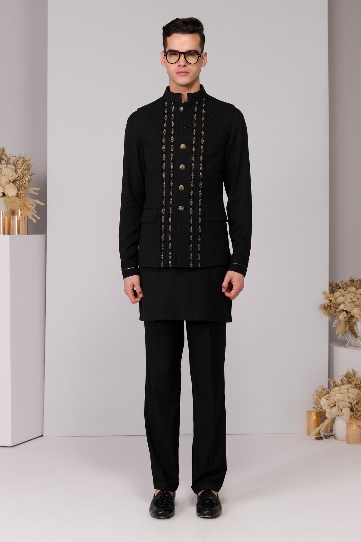 Black Waistcoat with Engraved Embroidered Panel