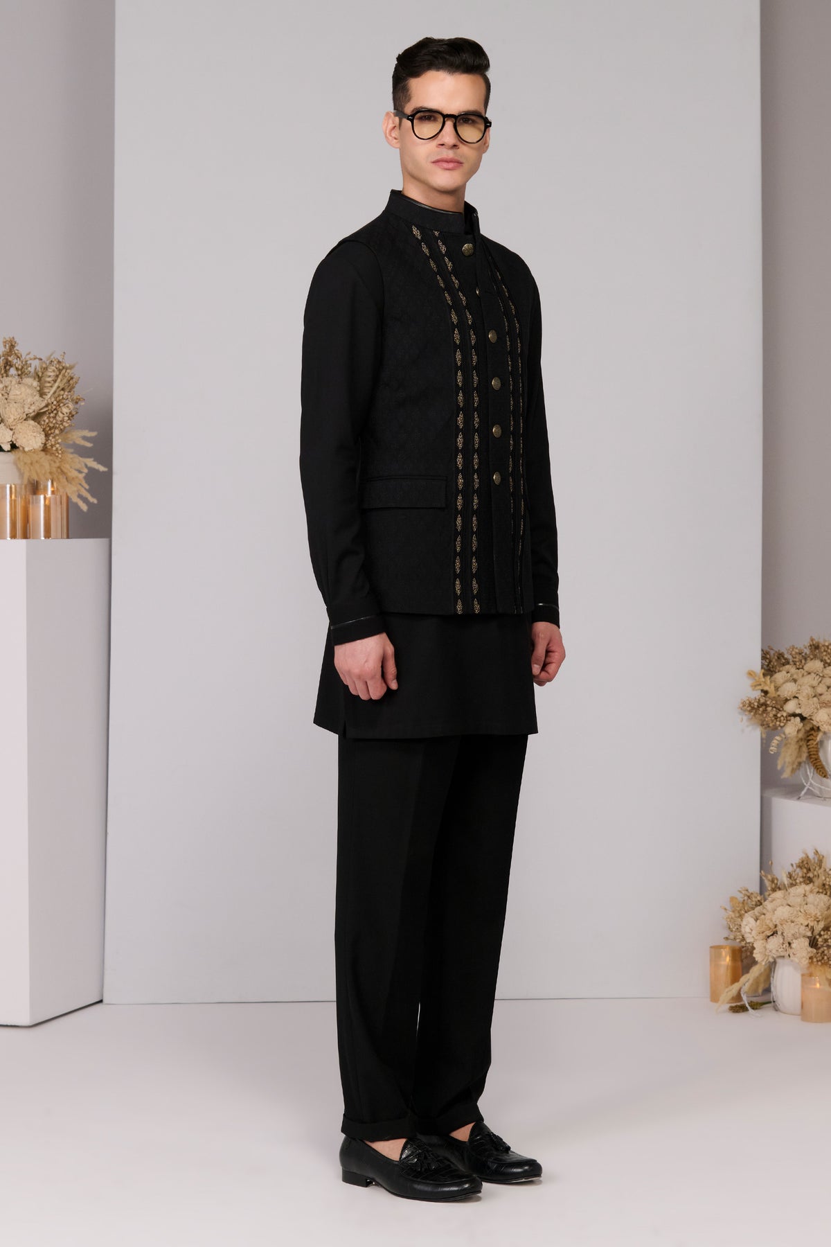 Black Waistcoat with Engraved Embroidered Panel