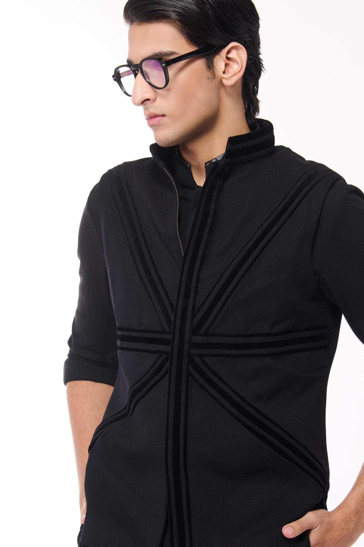Black Waistcoat with Velvet Details