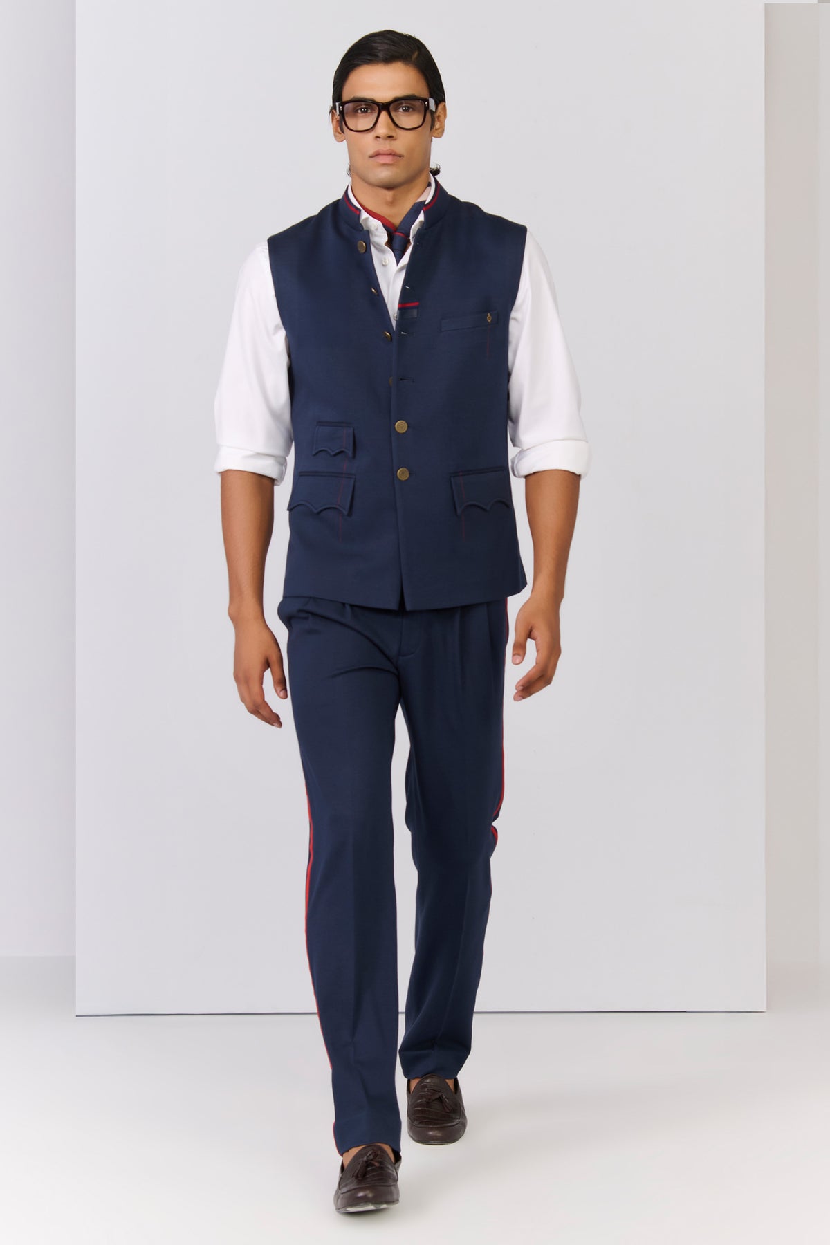 Classic Navy Waistcoat with Tape Details