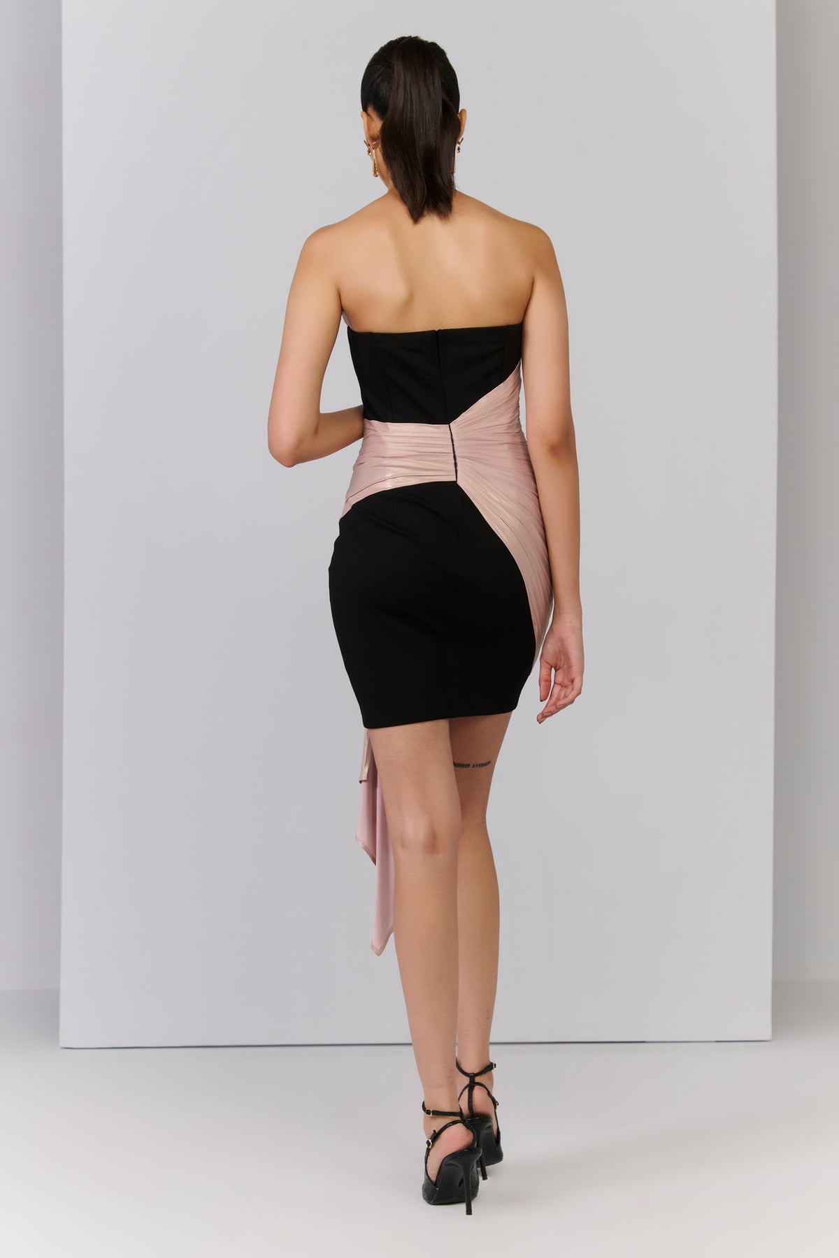 Black Corset Dress with Contrast Drape
