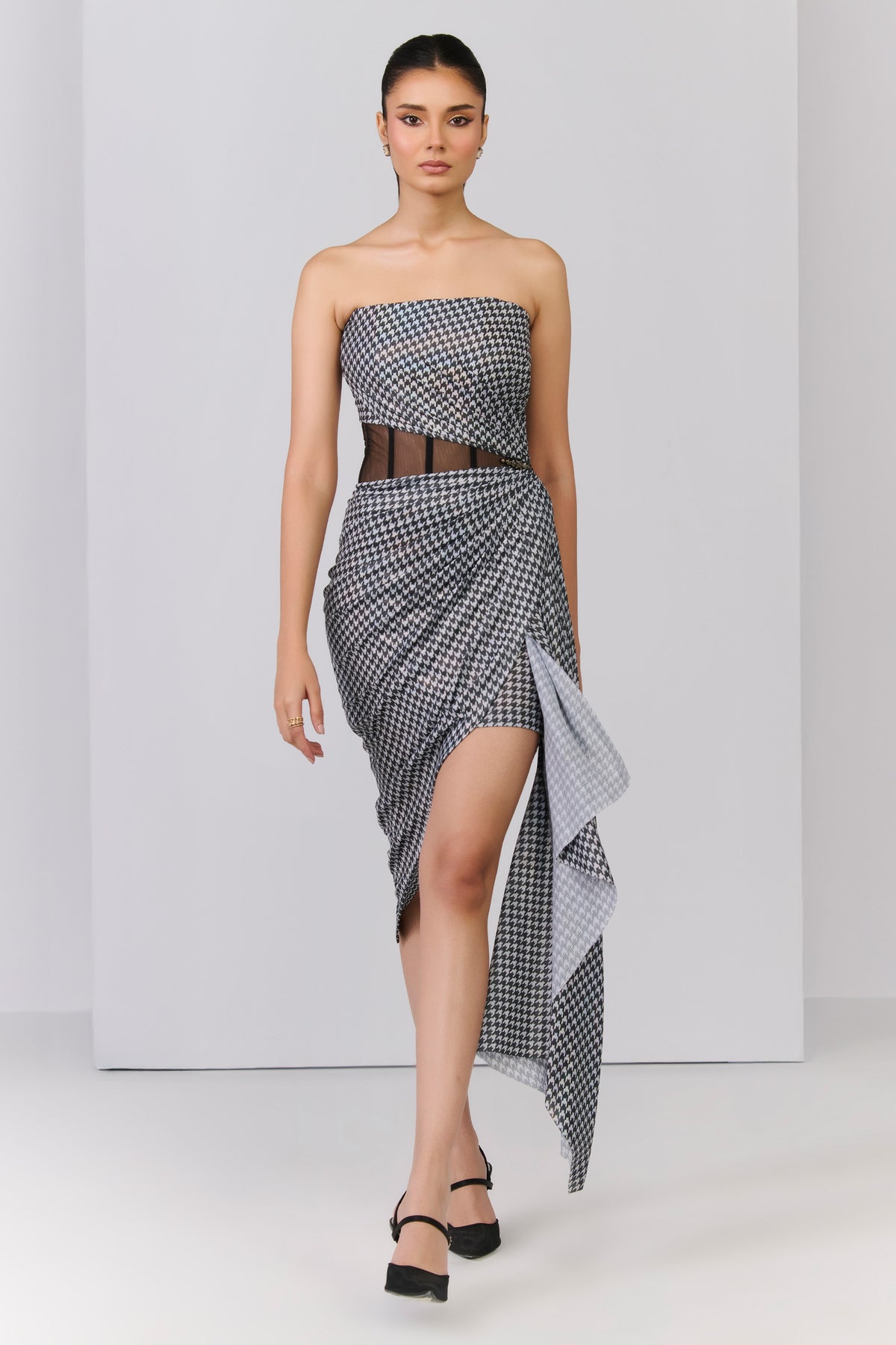 Check Printed Drape Dress