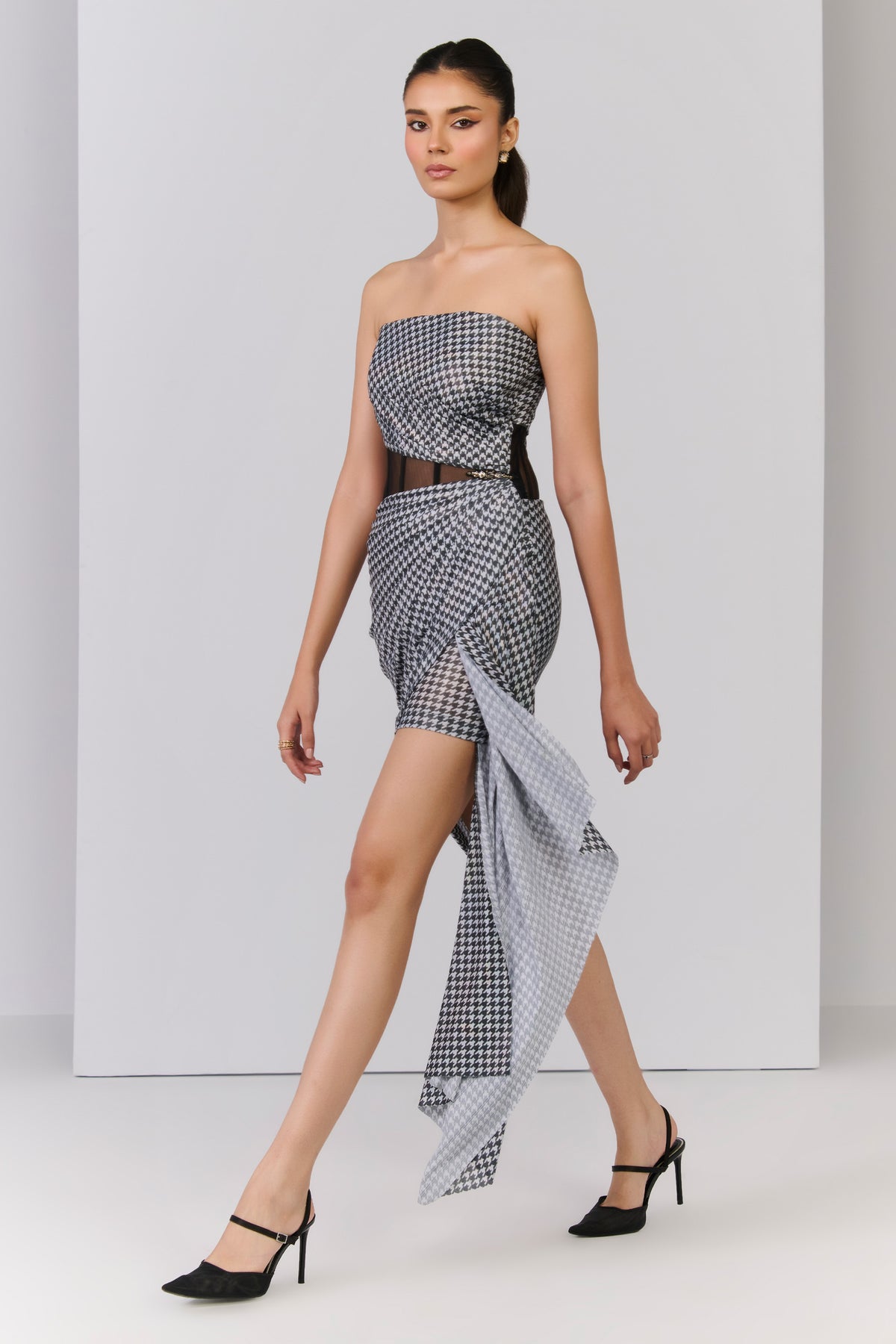 Check Printed Drape Dress