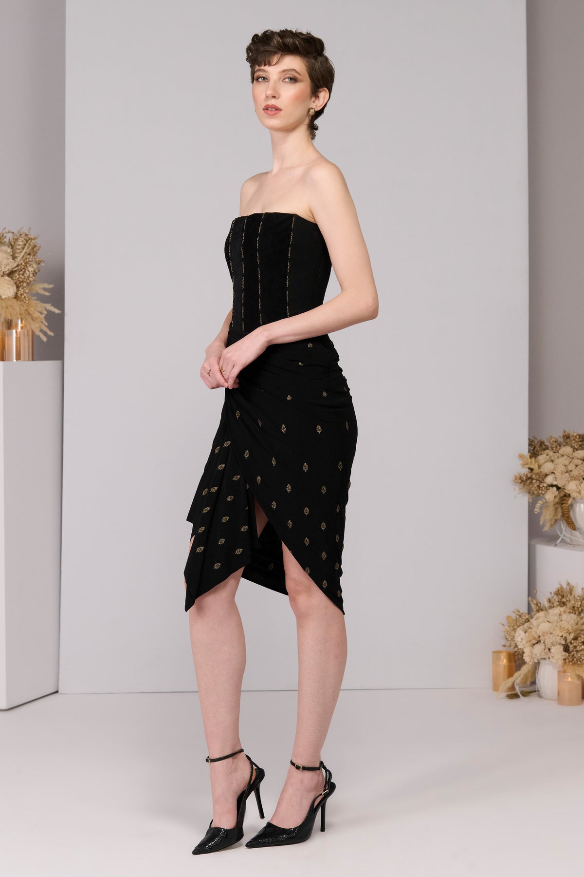 Black Corset Adamas Printed Dress