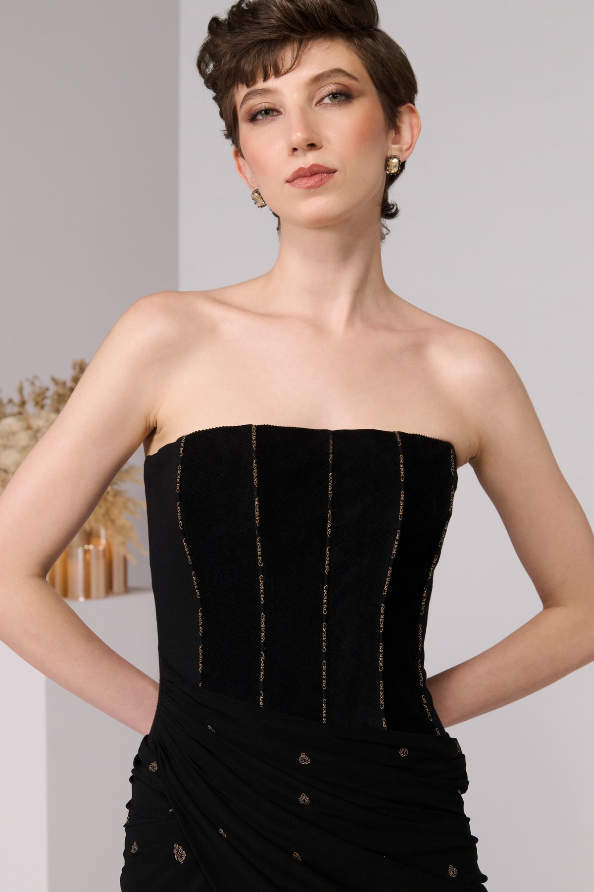 Black Corset Adamas Printed Dress