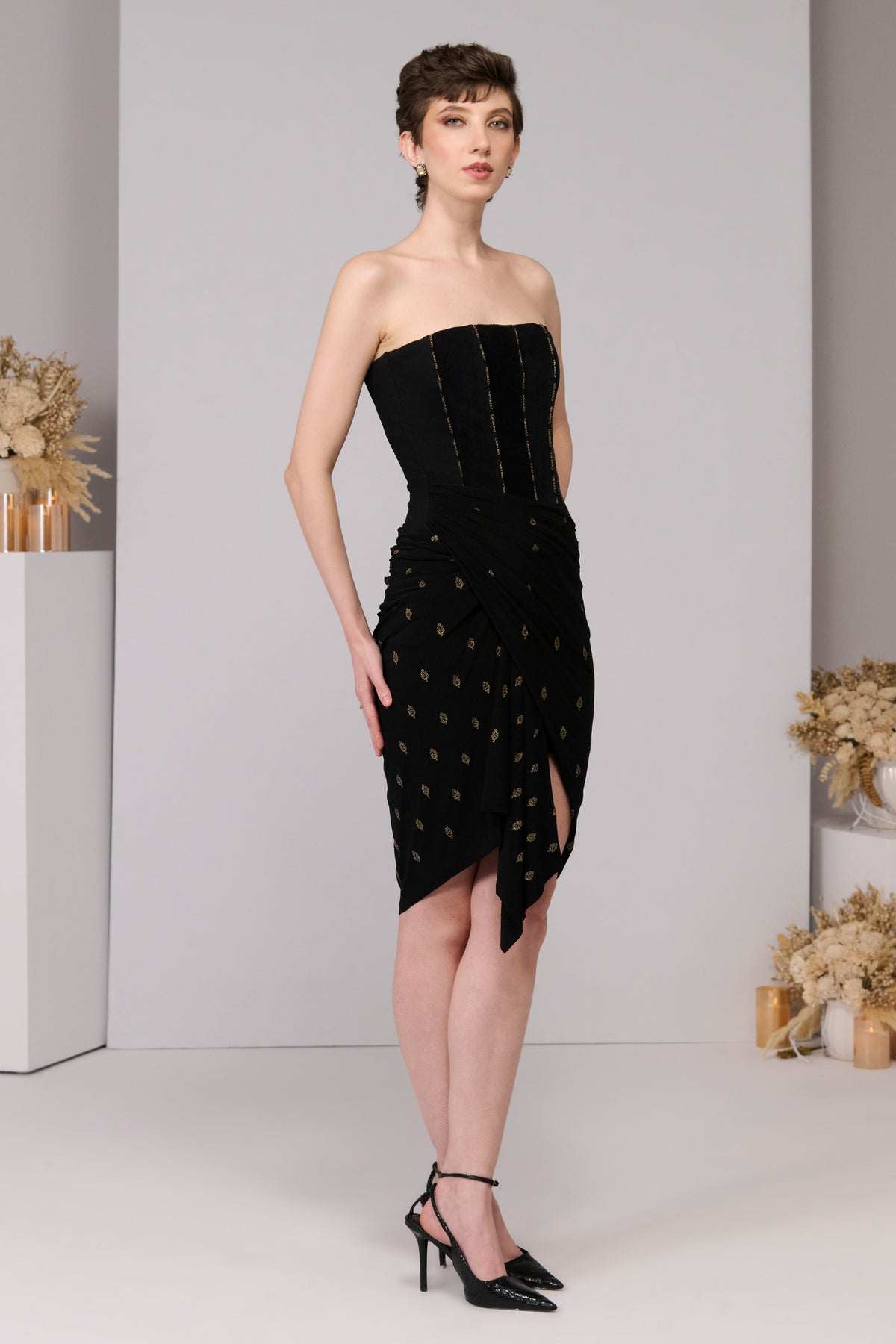 Black Corset Adamas Printed Dress