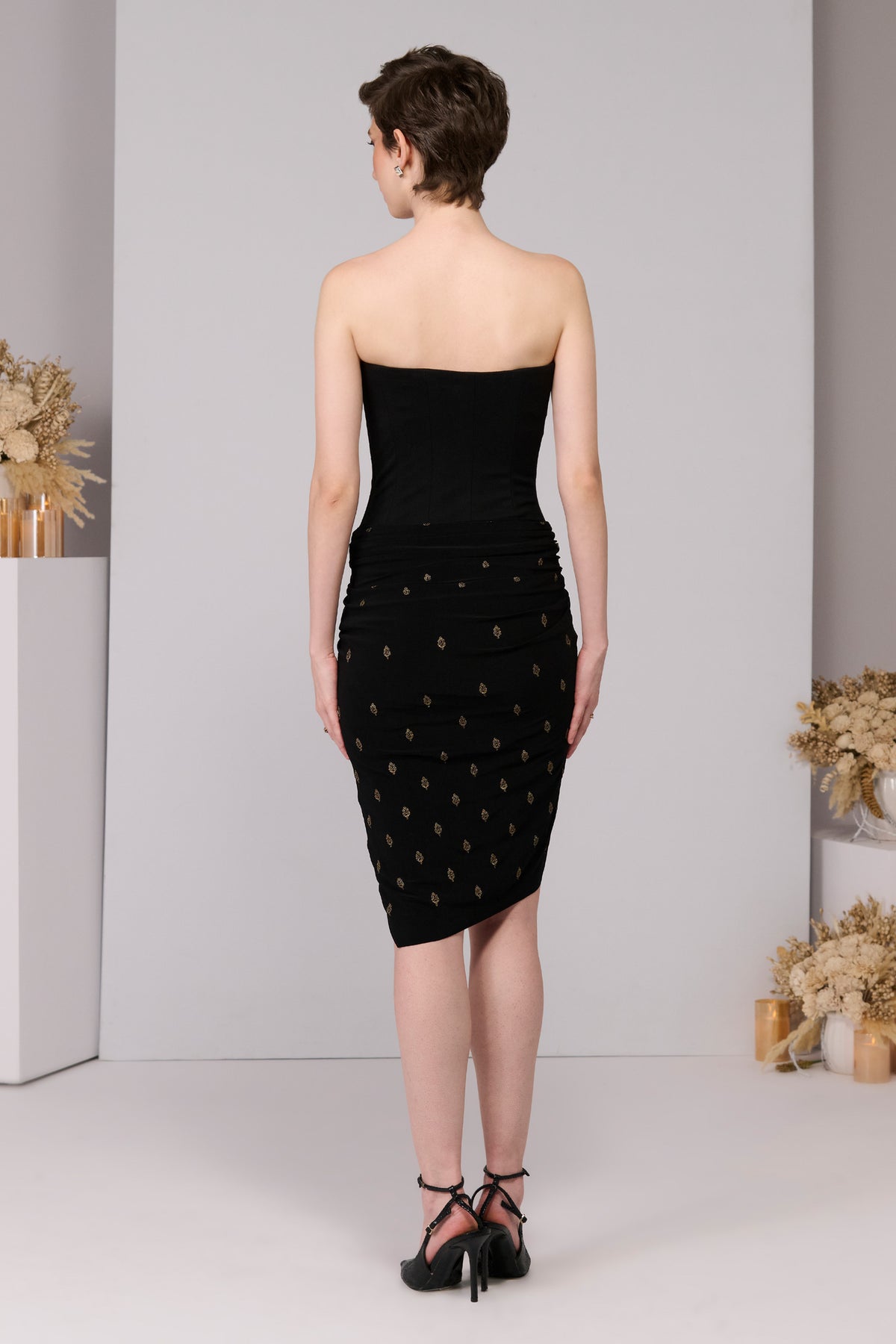 Black Corset Adamas Printed Dress