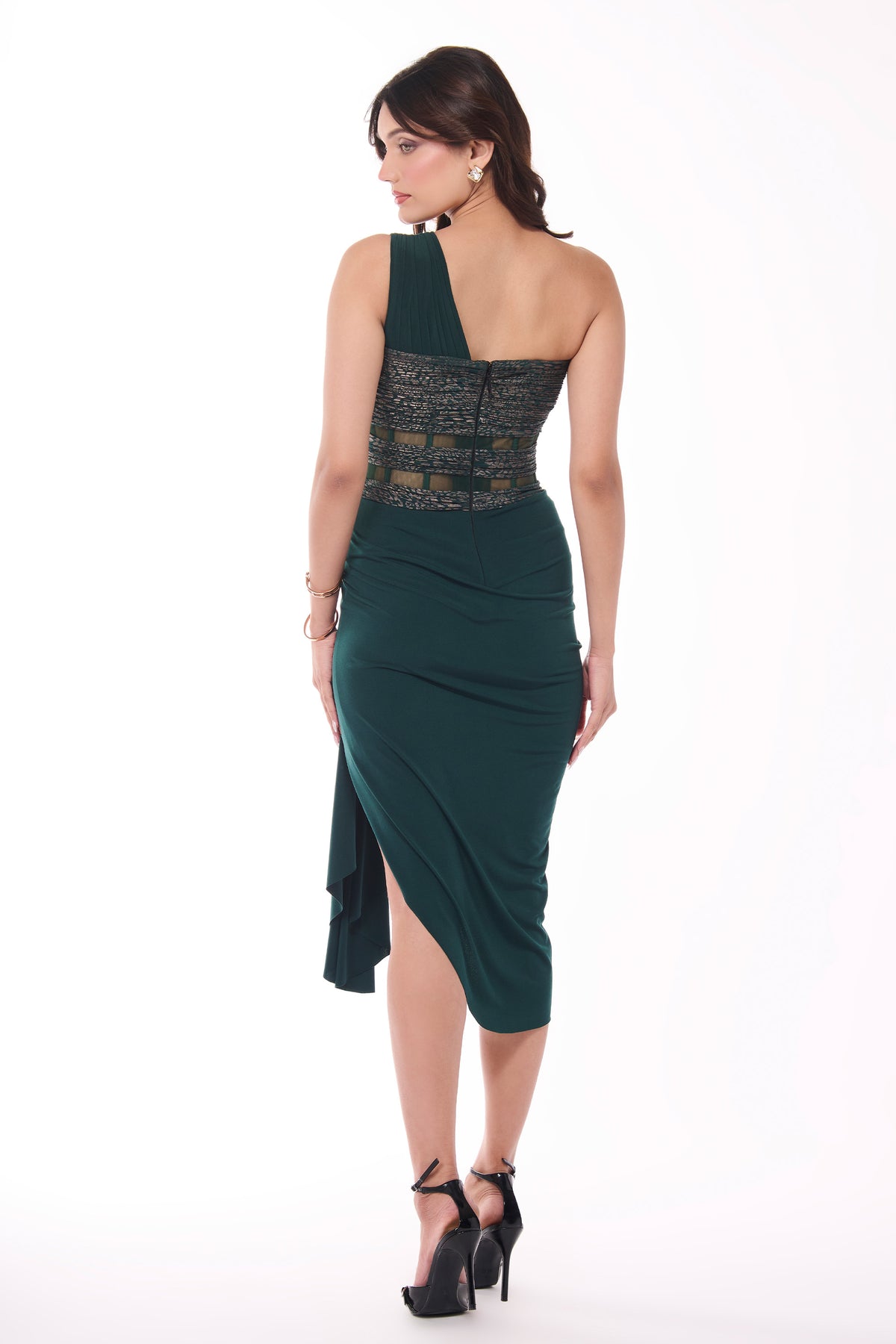 Emerald One-Shoulder Drape Dress