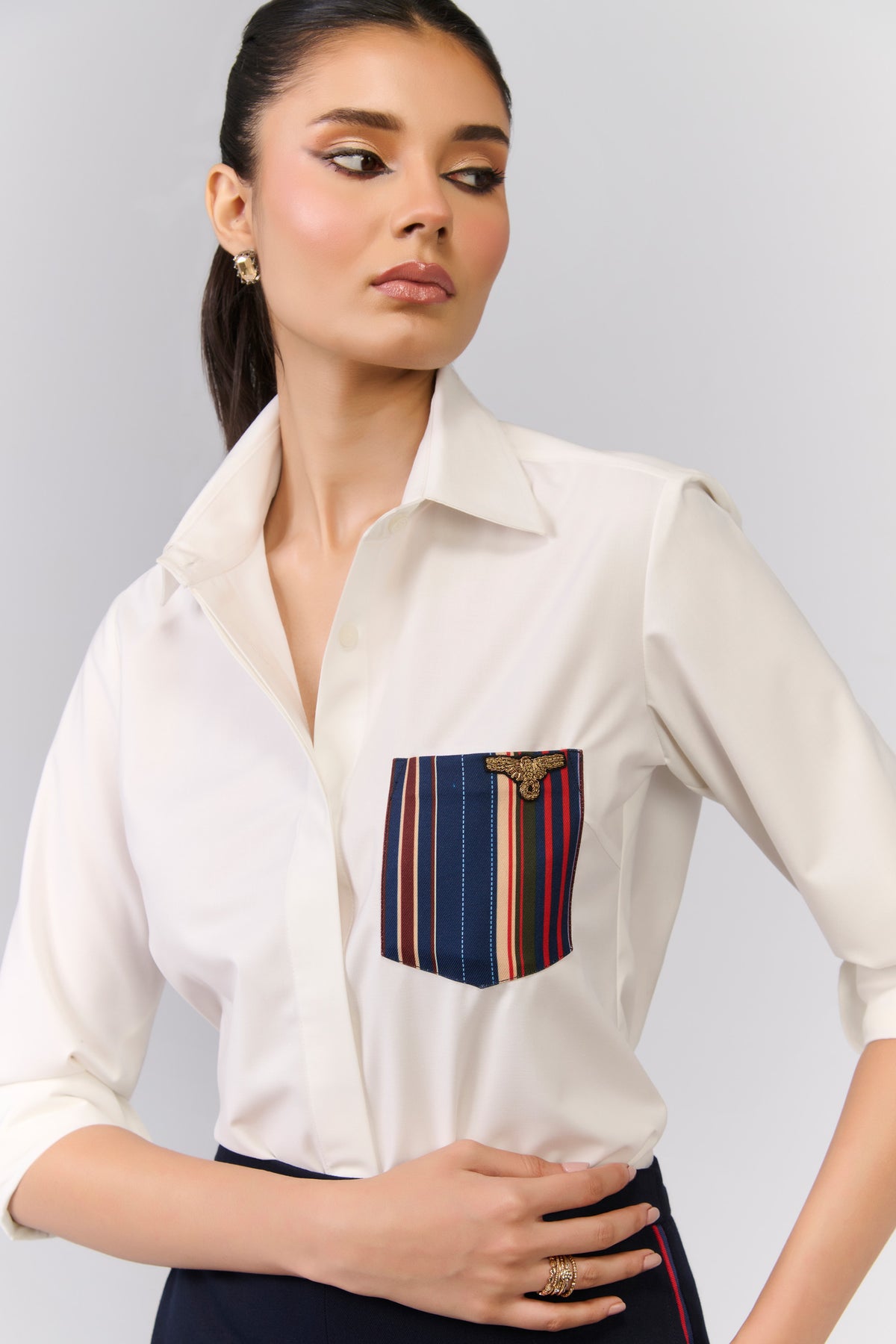Off-White Shirt with Printed Pocket