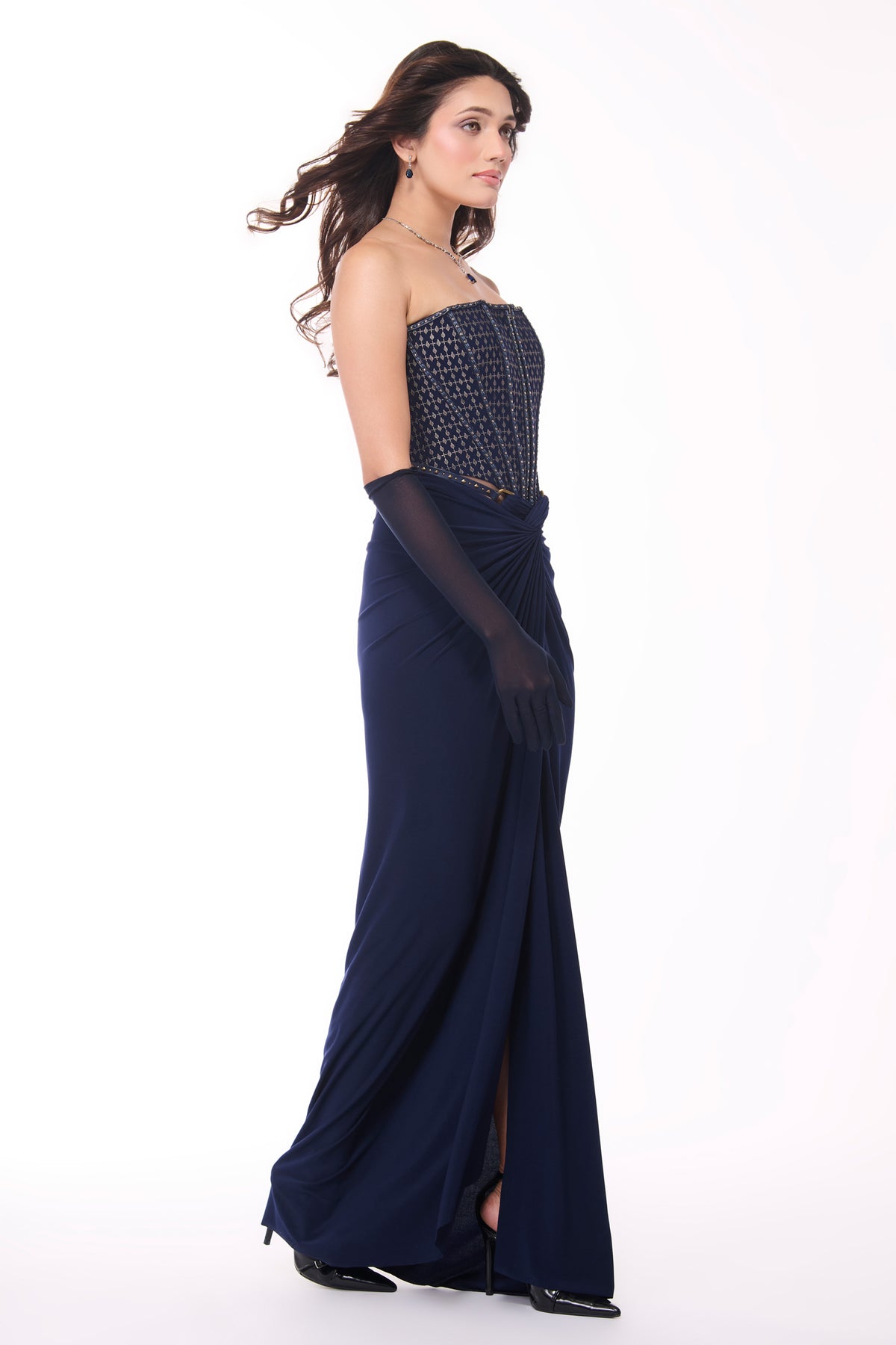 Navy Printed Structured Corset