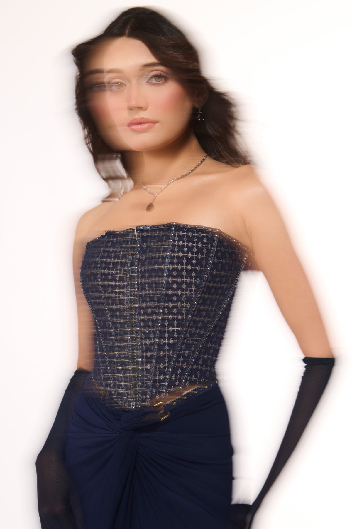 Navy Printed Structured Corset