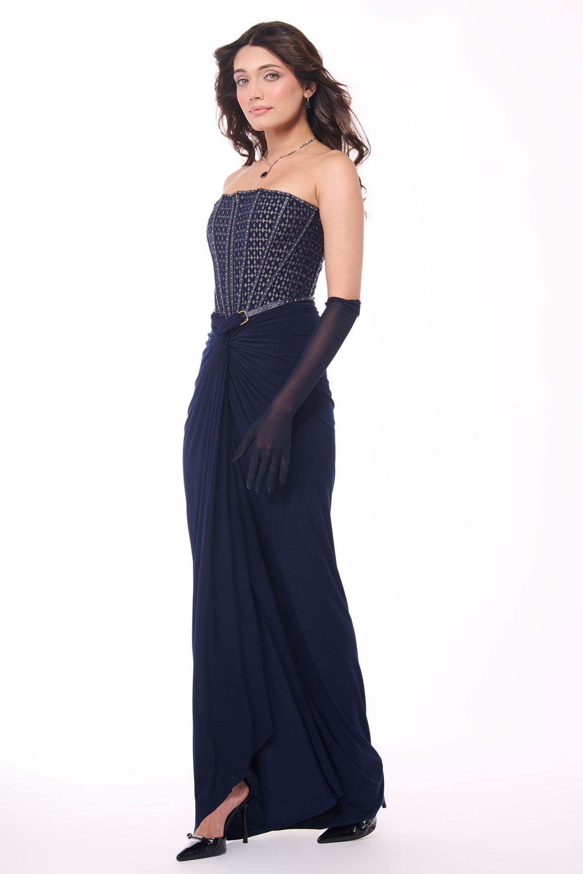 Navy Printed Structured Corset