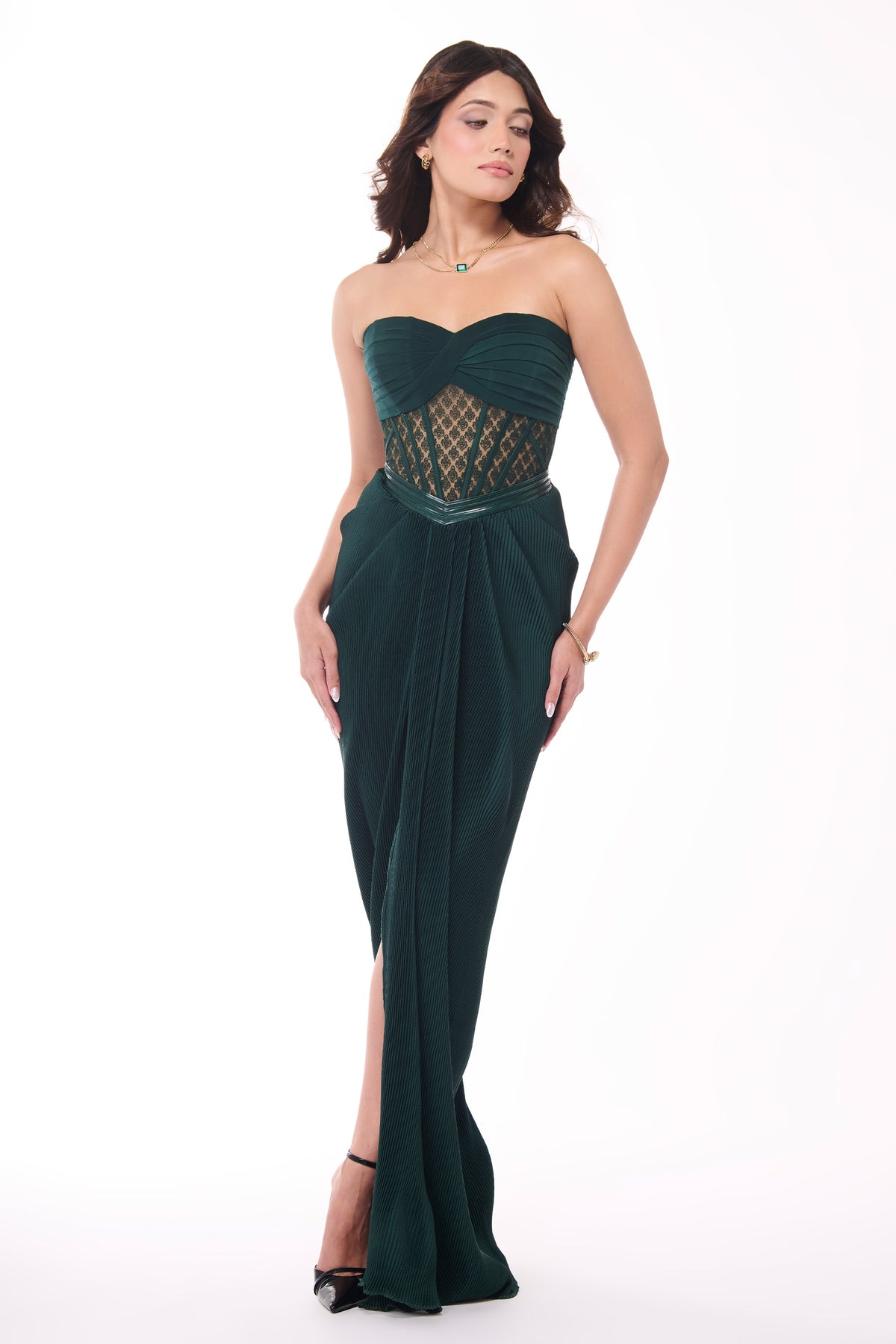 Emerald Pleated Structured Corset