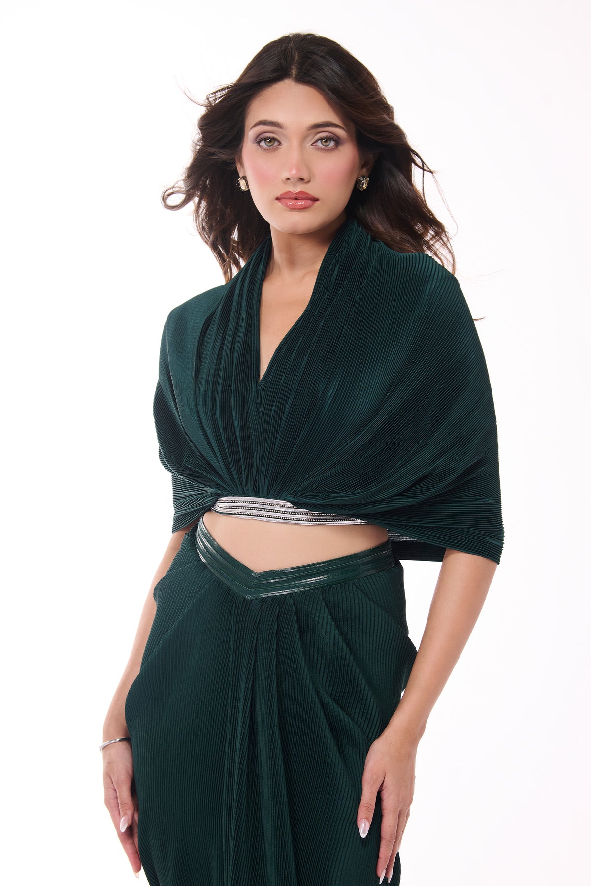 Emerald Pleated Cape Shirt