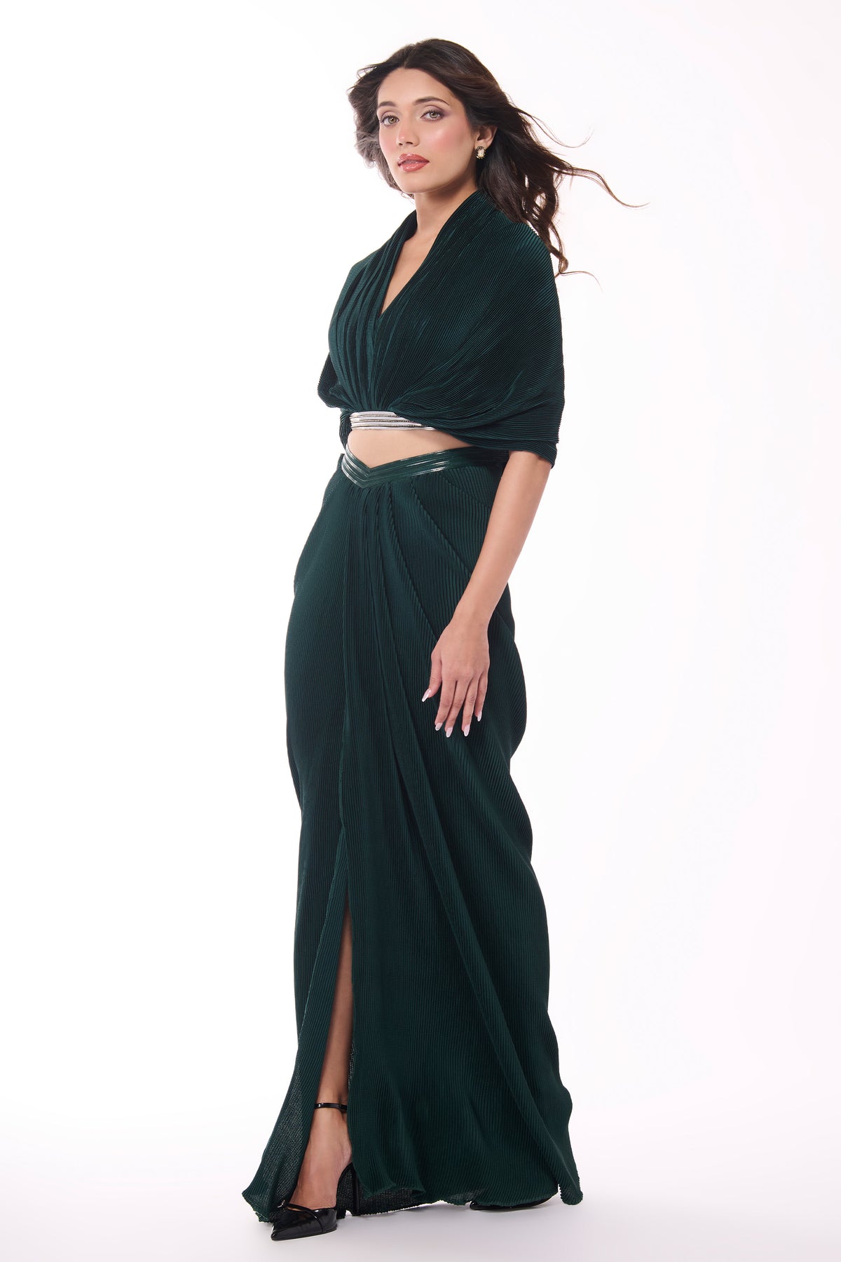 Emerald Pleated Cape Shirt
