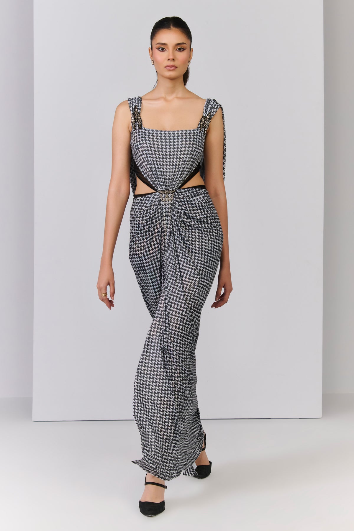 Check Printed Gown