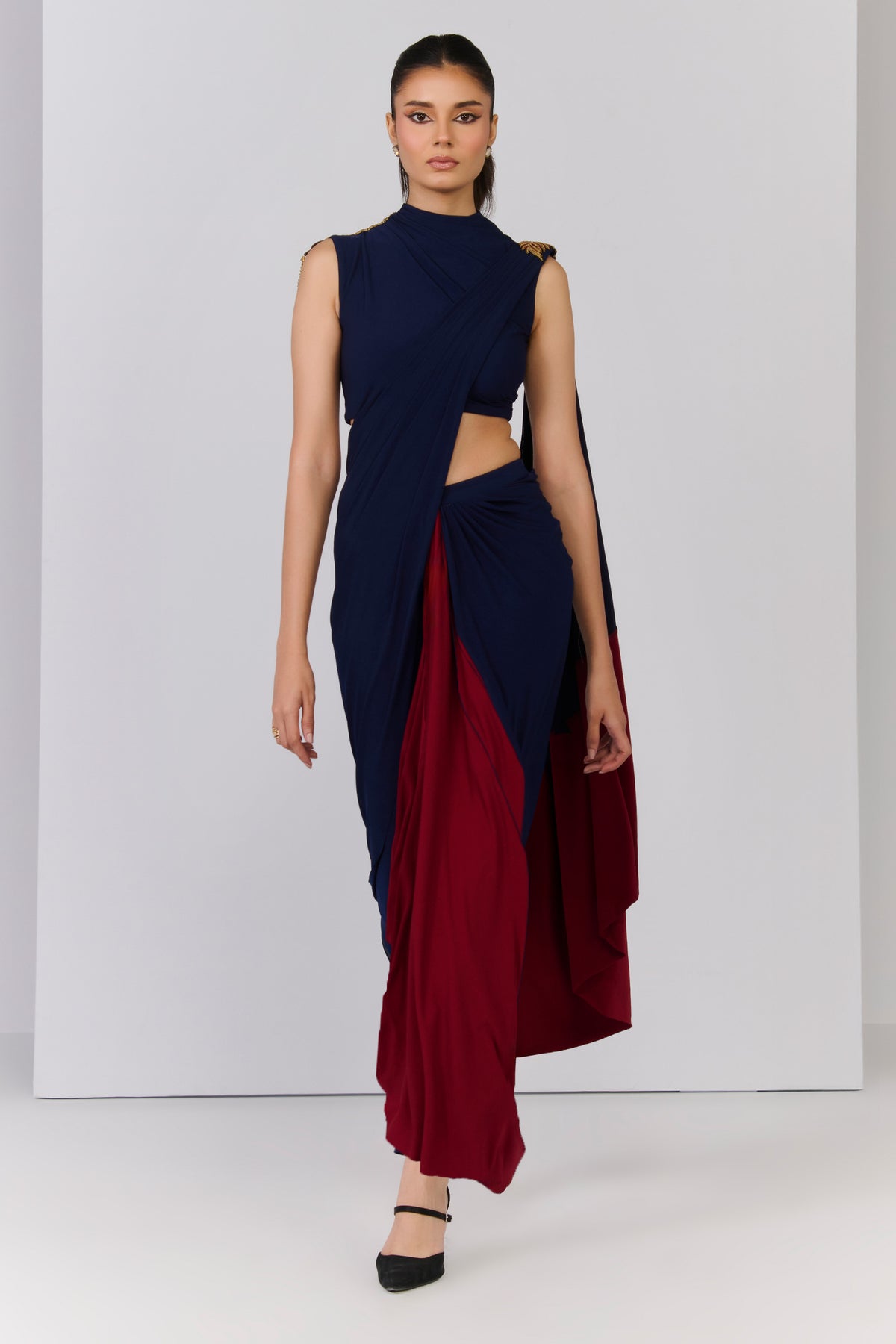 Colour-Block Saree Gown