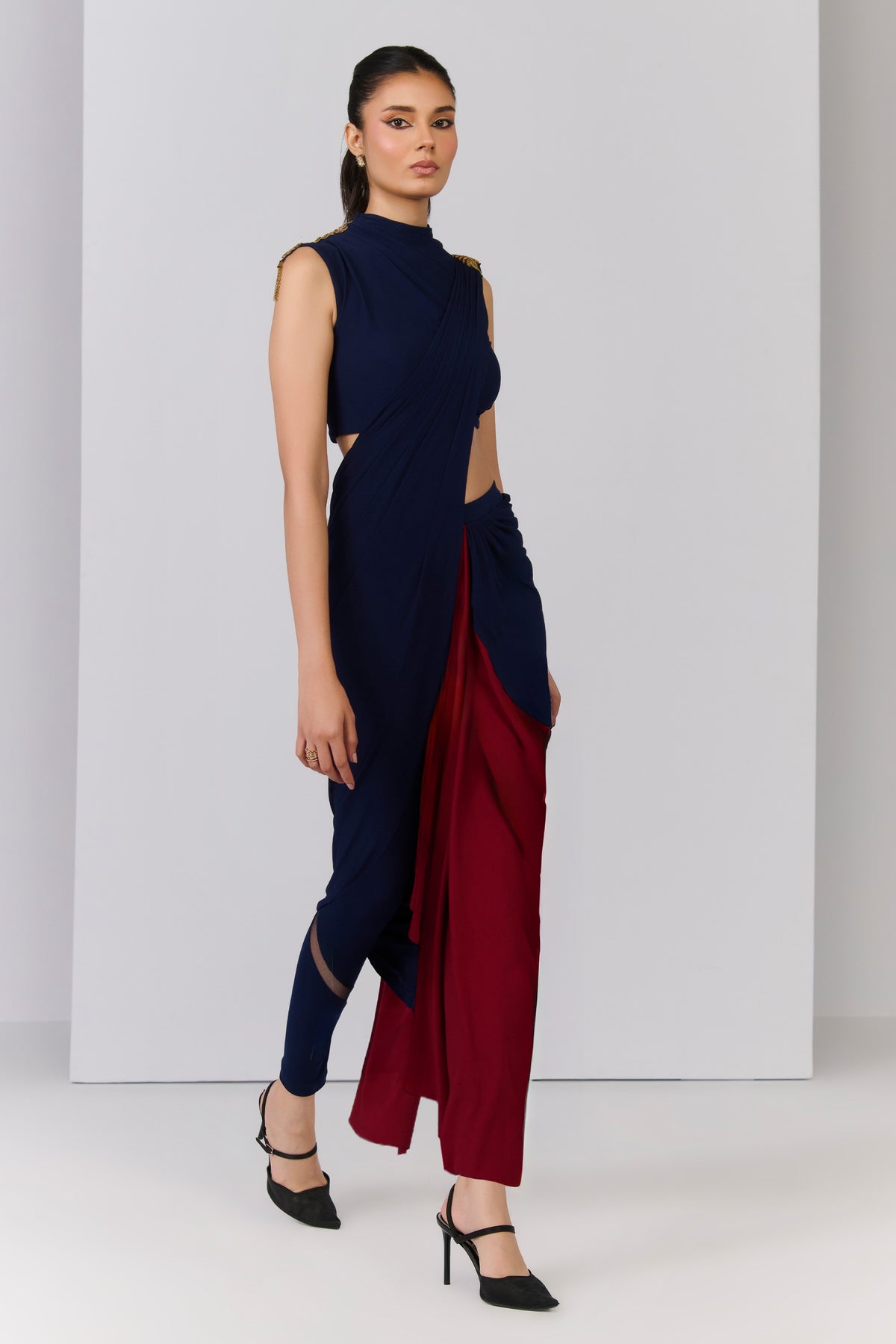 Colour-Block Saree Gown