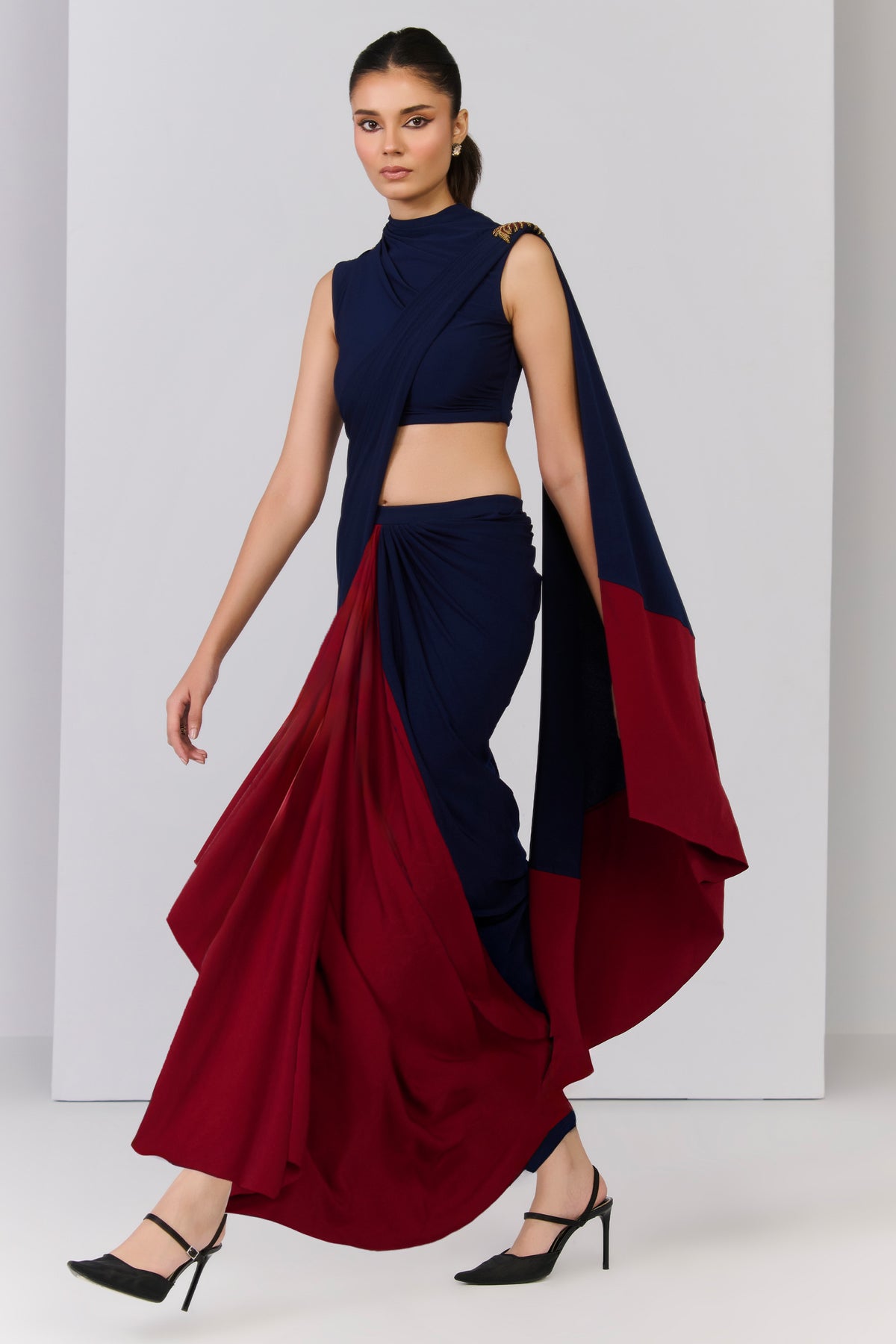 Colour-Block Saree Gown