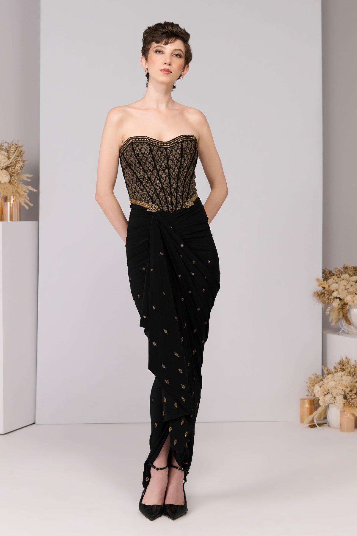Black Adamas Embriodered Gown