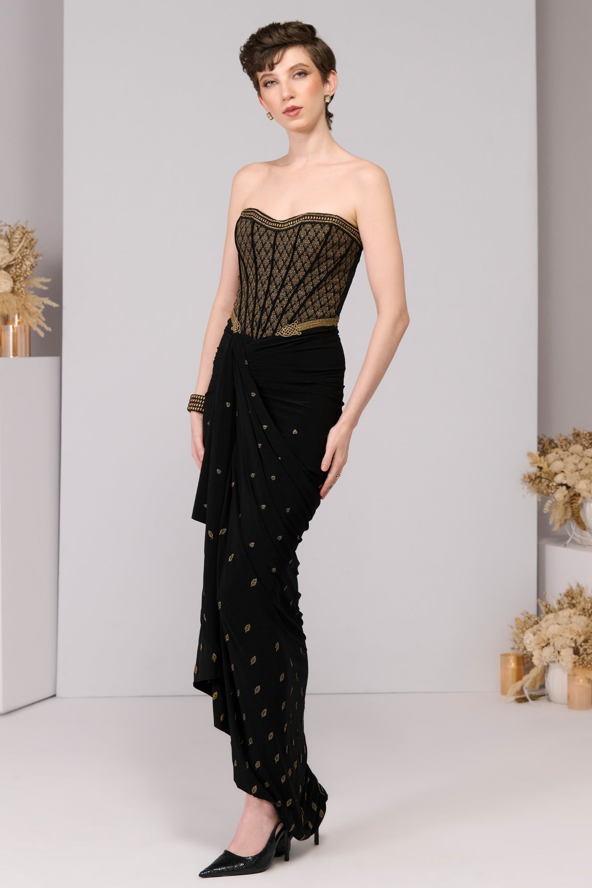 Black Adamas Embriodered Gown