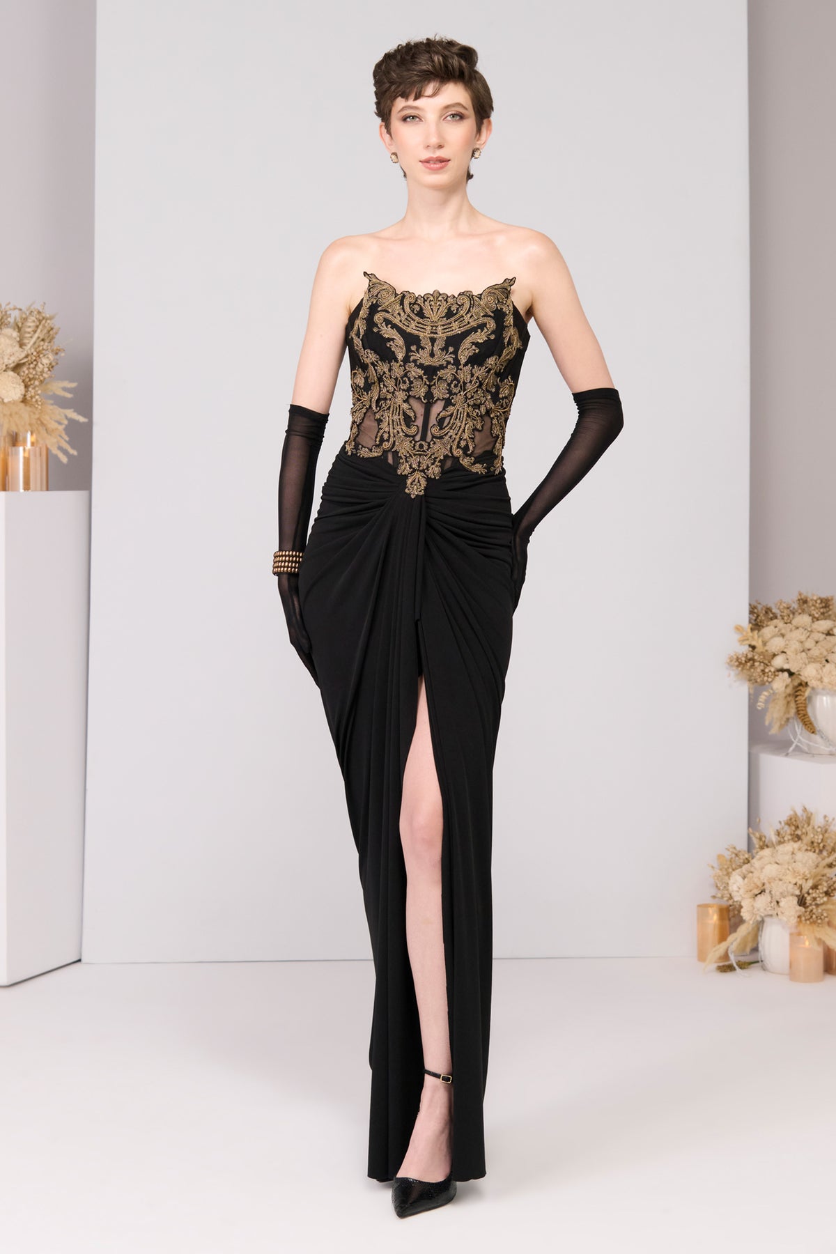 Black Applique Corset Gown