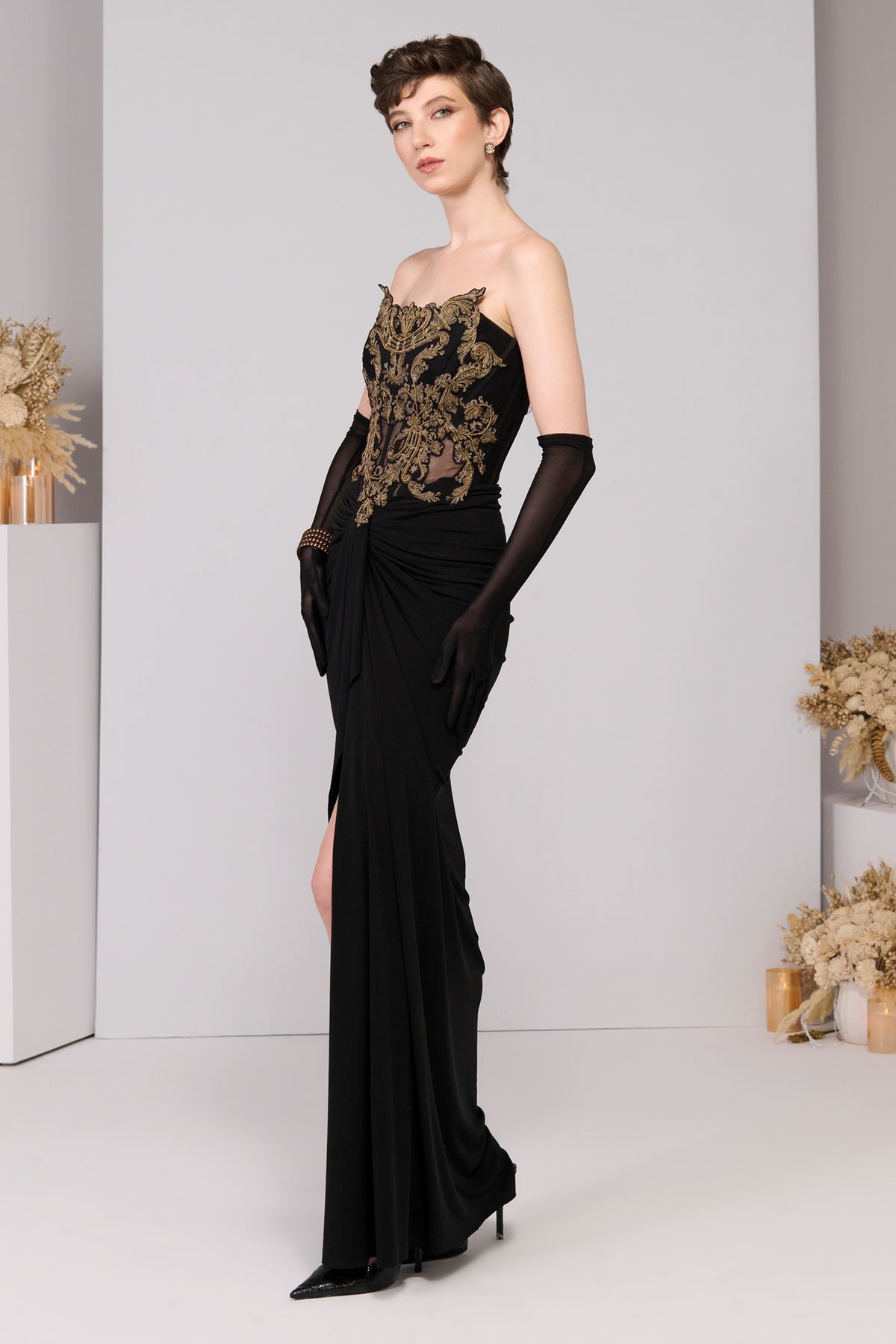 Black Applique Corset Gown