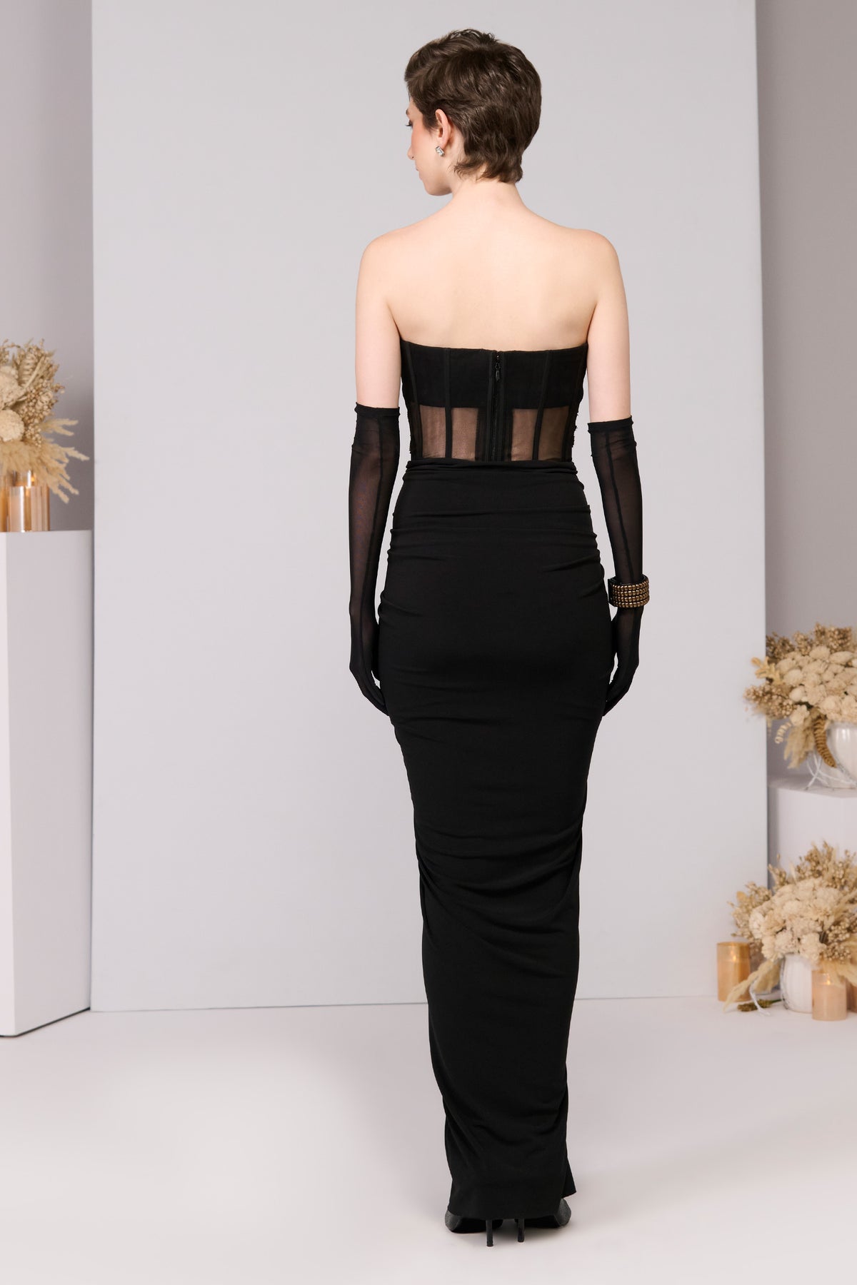 Black Applique Corset Gown