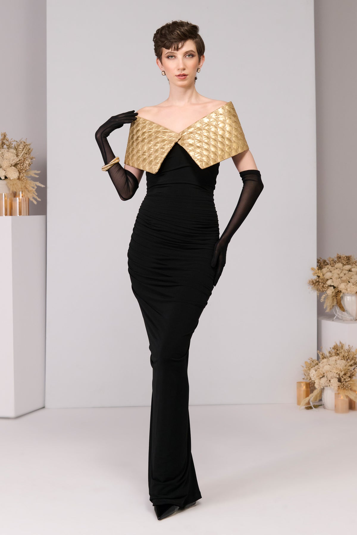 Black Gold Quilted Gown