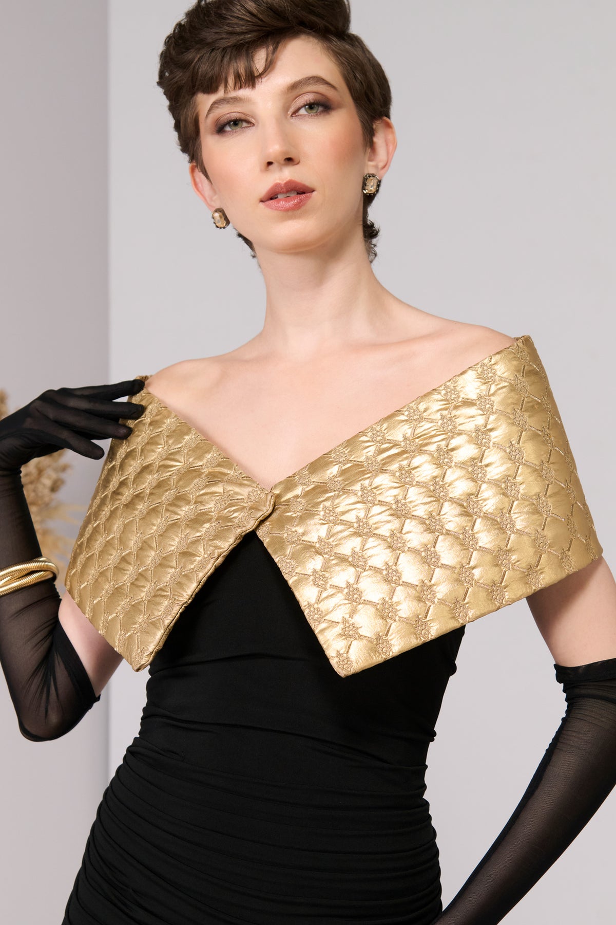 Black Gold Quilted Gown