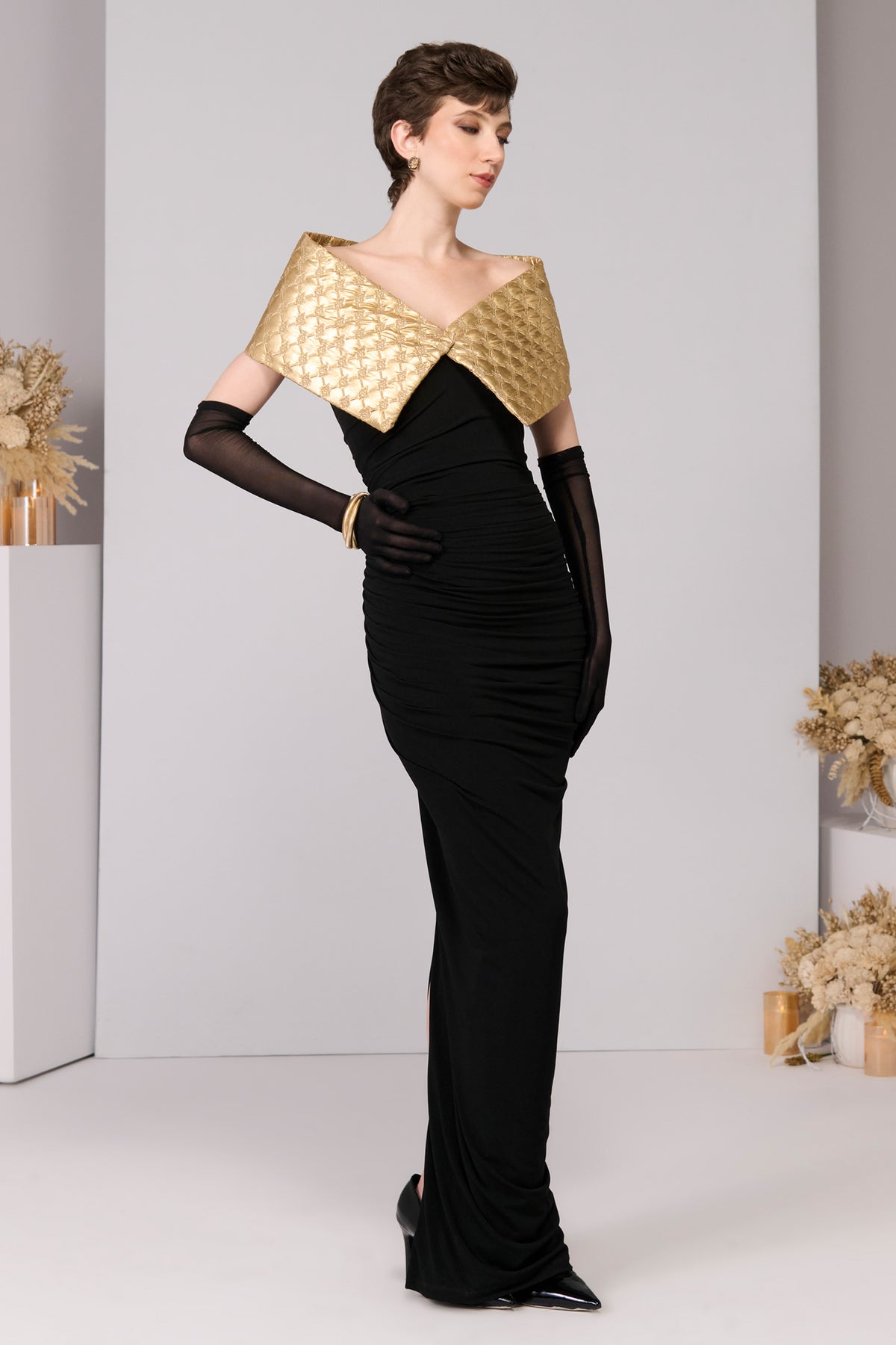 Black Gold Quilted Gown