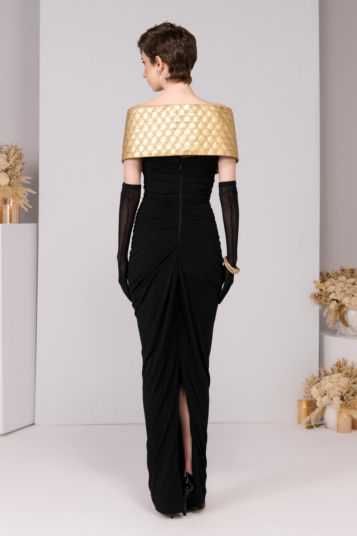 Black Gold Quilted Gown