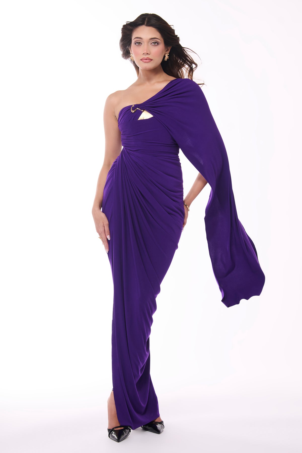 Purple One-Shoulder Drape Gown