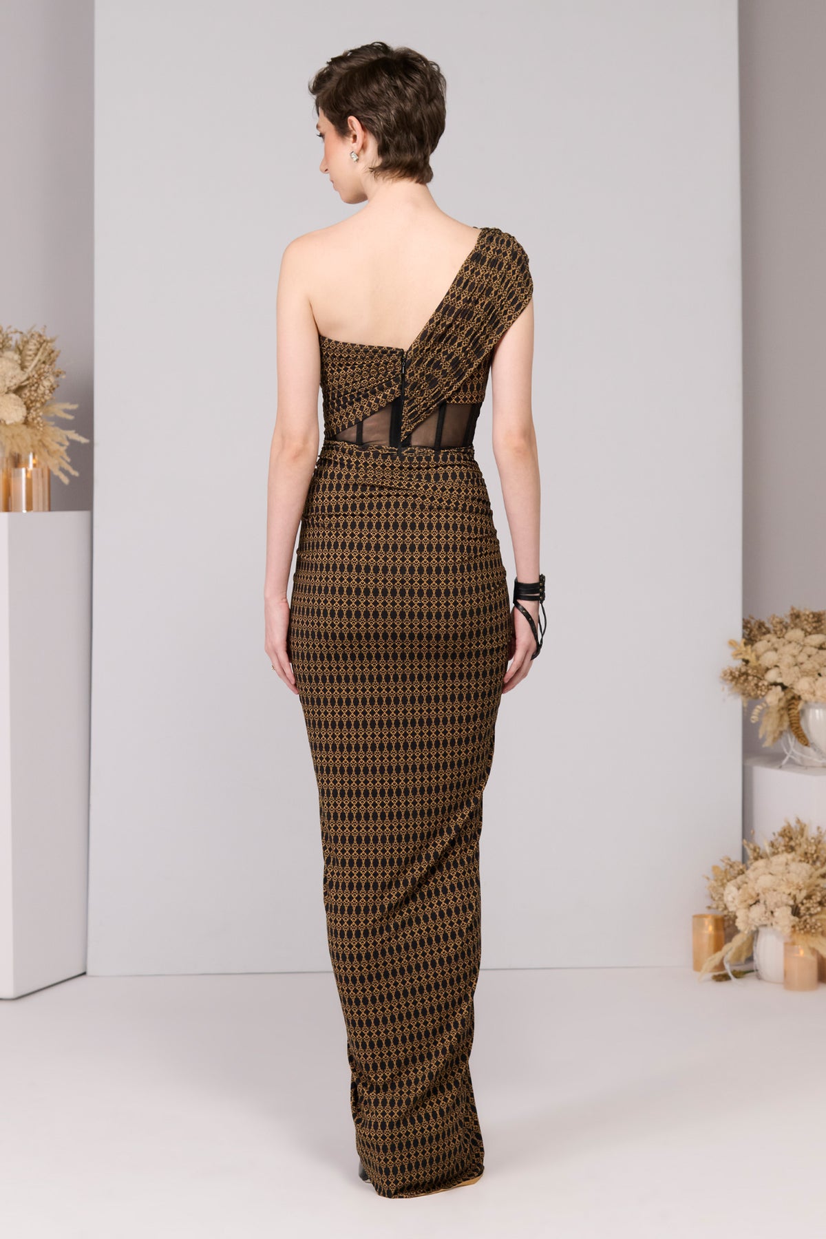Adamas Printed One-Shoulder Gown
