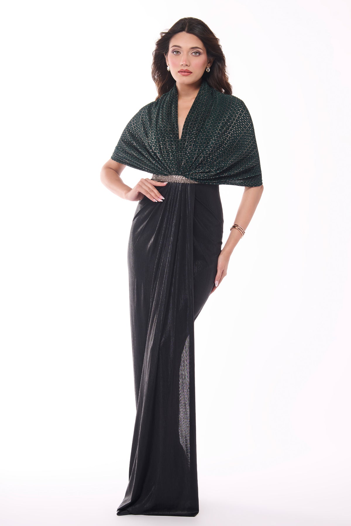 Emerald Printed Cape Saree Gown