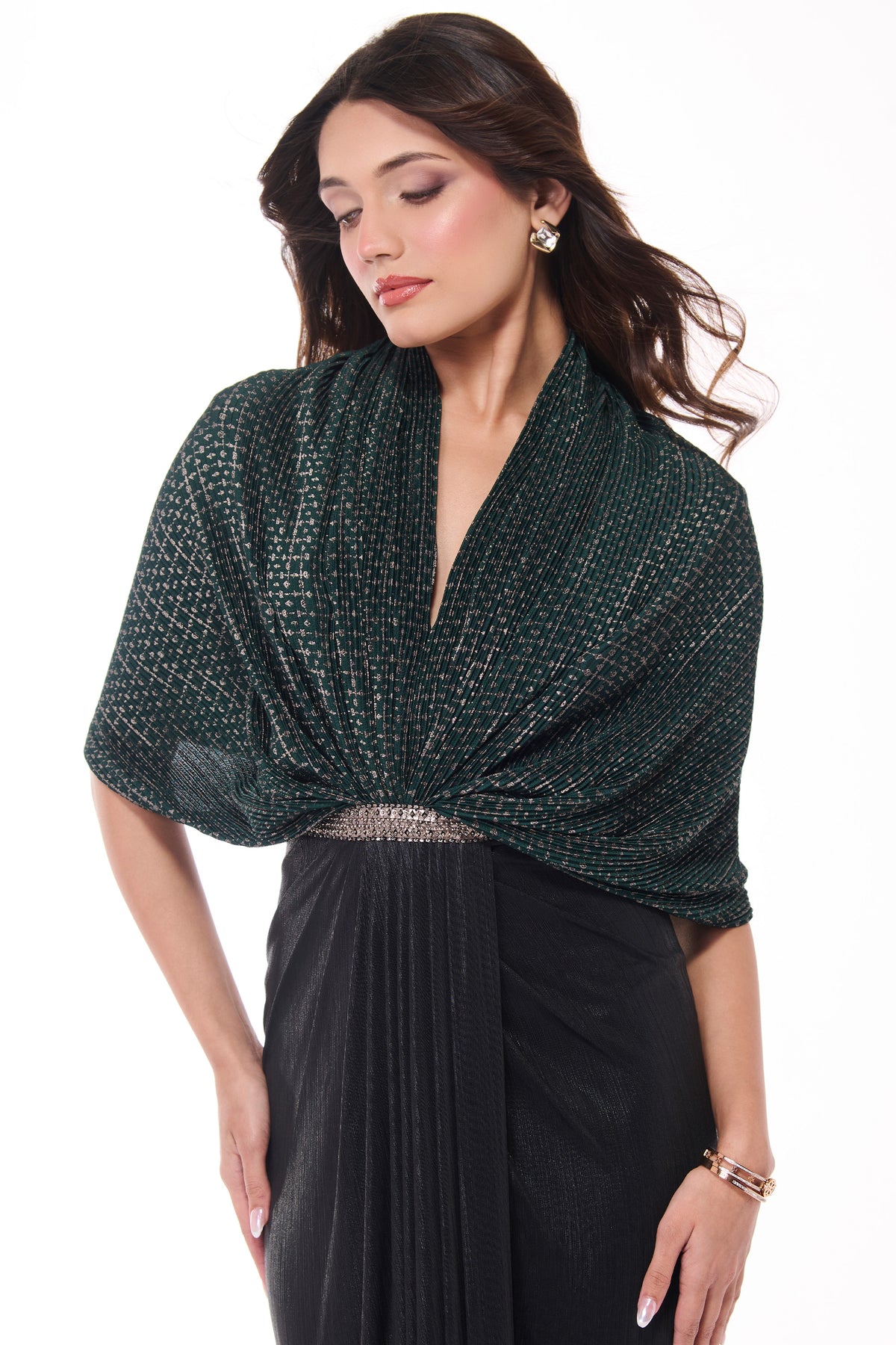 Emerald Printed Cape Saree Gown