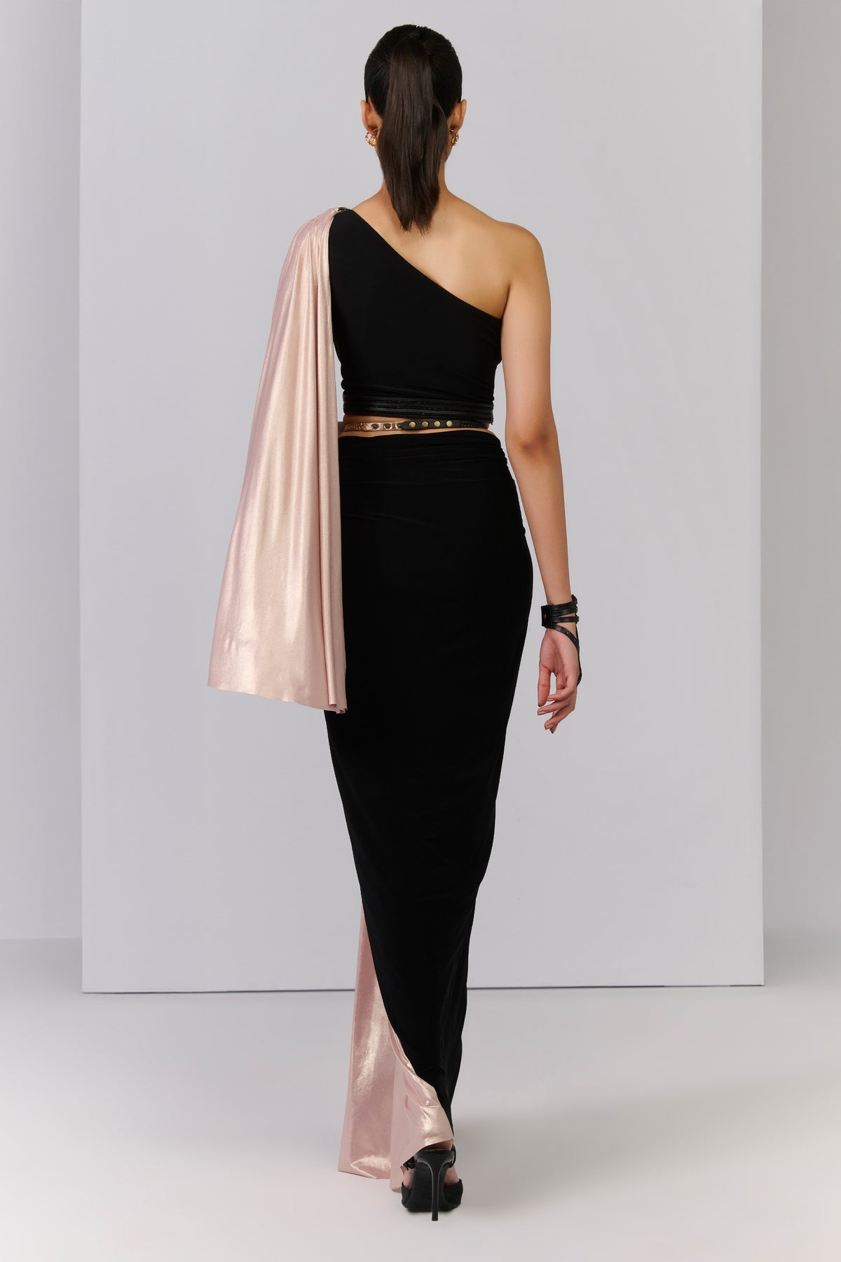 Twisted Drape Skirt in Black with Contrasting Panel