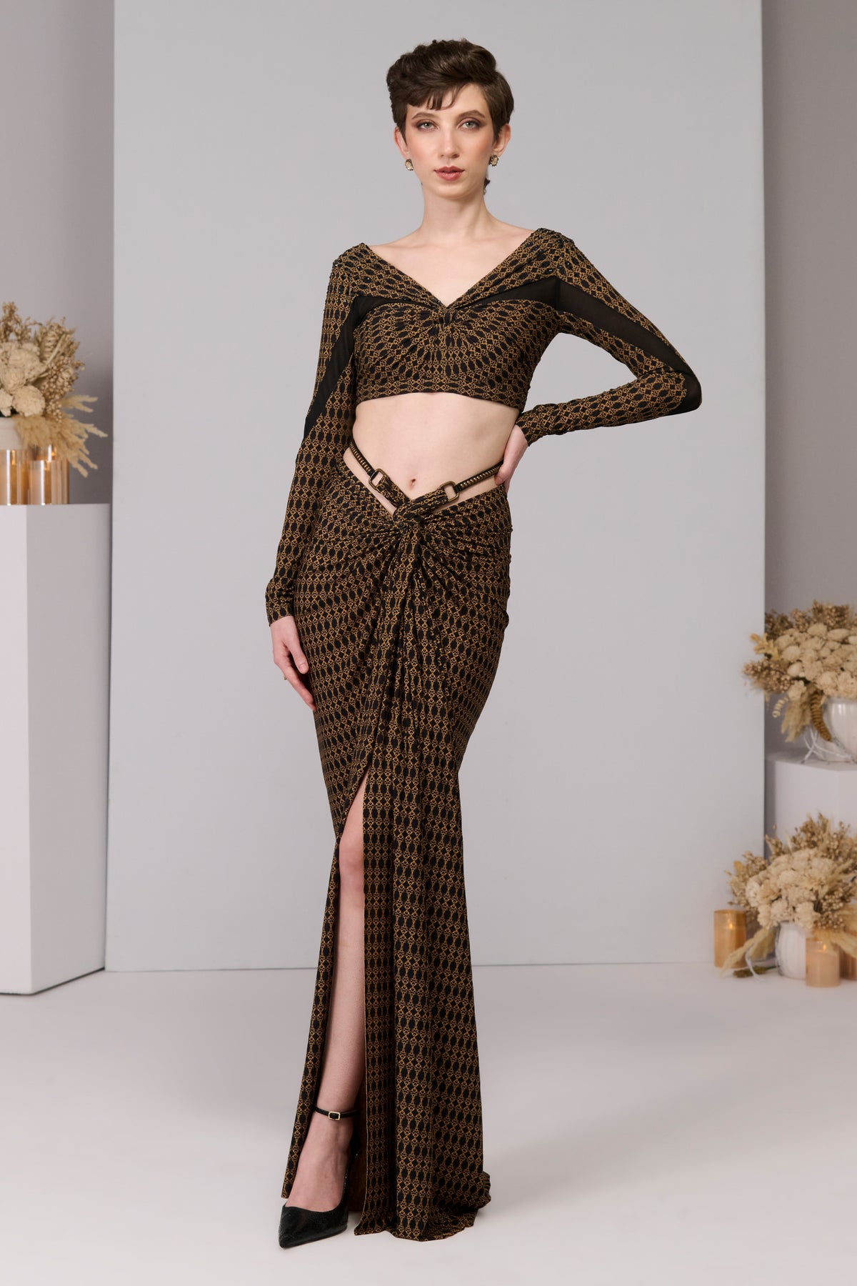 Adamas Printed Twisted Draped Skirt